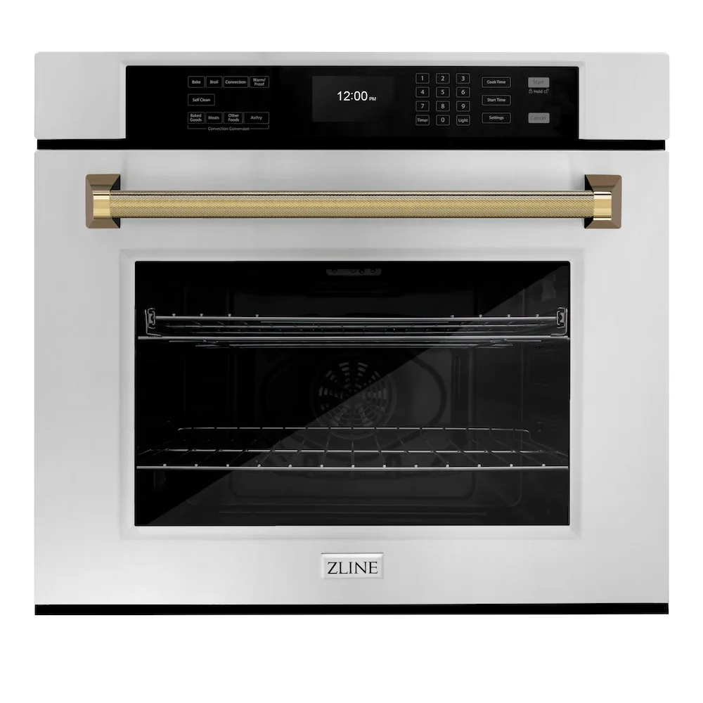 ZLINE Autograph 30-Inch True Convection Single Wall Oven in Stainless Steel & Gold Helix Handle (WASZ-30-KG)
