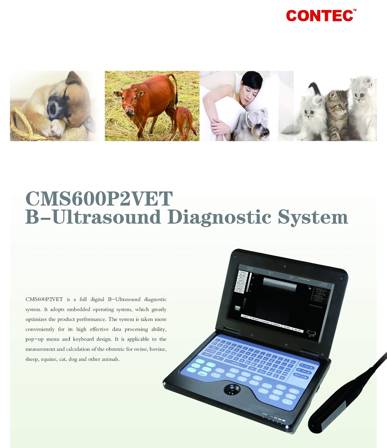 Vet/Veterinary/Animal Portable B-Ultrasound Scanner with Tow Probes Convex and Rectal Probe for Cattle,Horse,Camel,Equine,Goat,Cow,Sheep and Pig