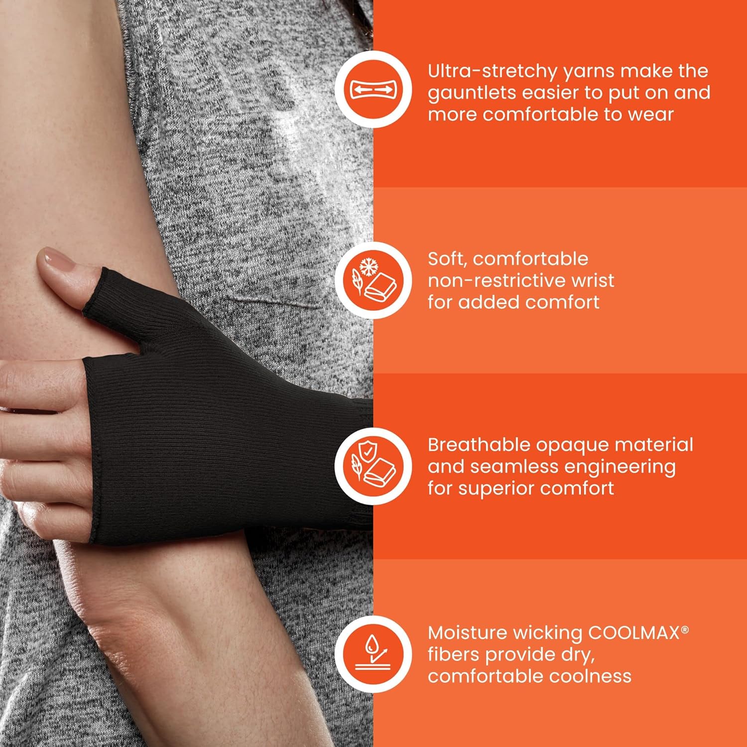 Ease Opaque Lymphedema Gauntlet - Small - Black - 30-40 mmHg