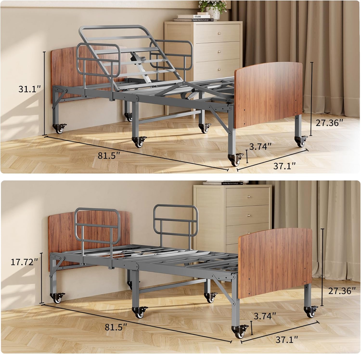 ESHINE Adjustable Bed Frame with Hospital Waterproof Mattress - Wireless Remote, Underbed Light, Headboard, 2.5