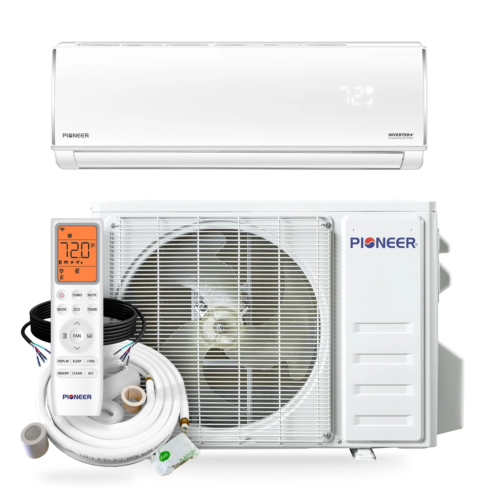 Pioneer庐 Diamante Pro鈩?12,000 BTU 23 SEER2 230V High-Wall Ductless Mini-Split Air Conditioner Inverter Heat Pump with 16 Ft. Kit (WYT012GLSI20RL)