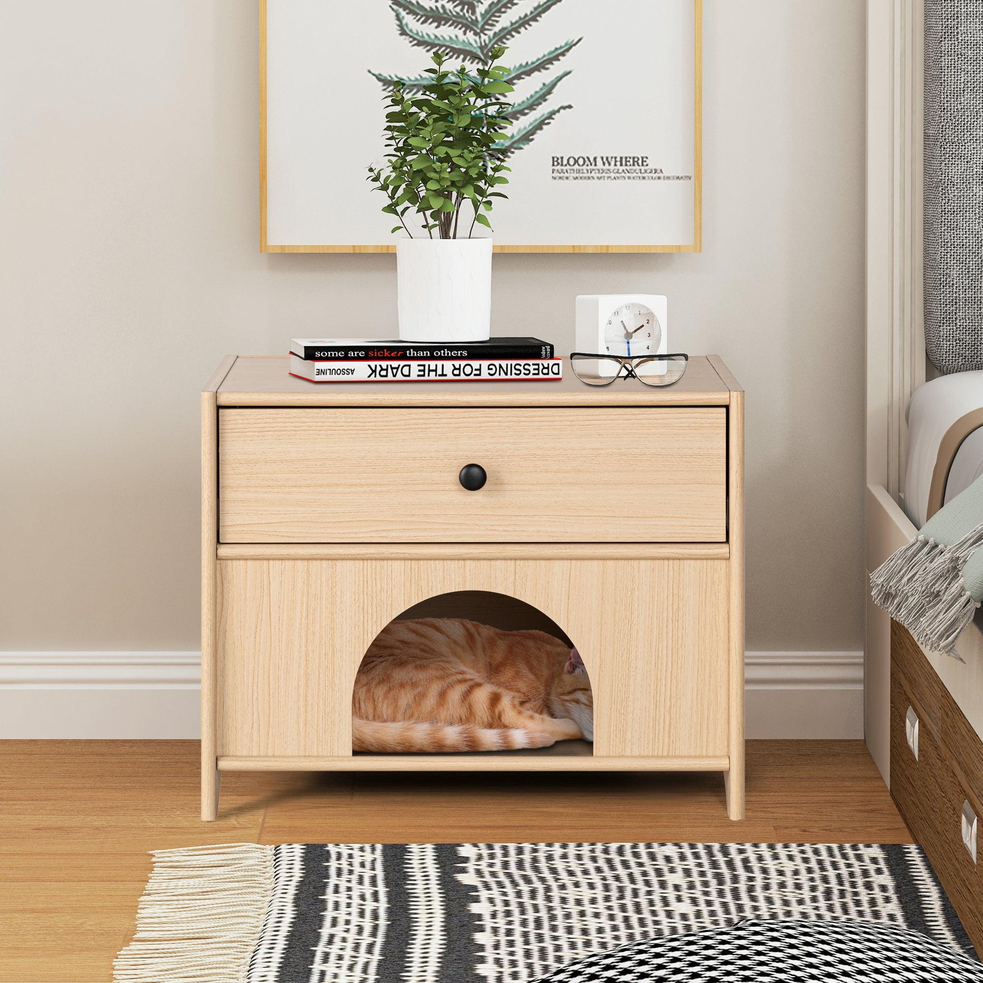 Parrot Uncle Travis Modern Natural 22-Inch Side Table with Pet-Friendly Nook (SL-AC4003-PU)