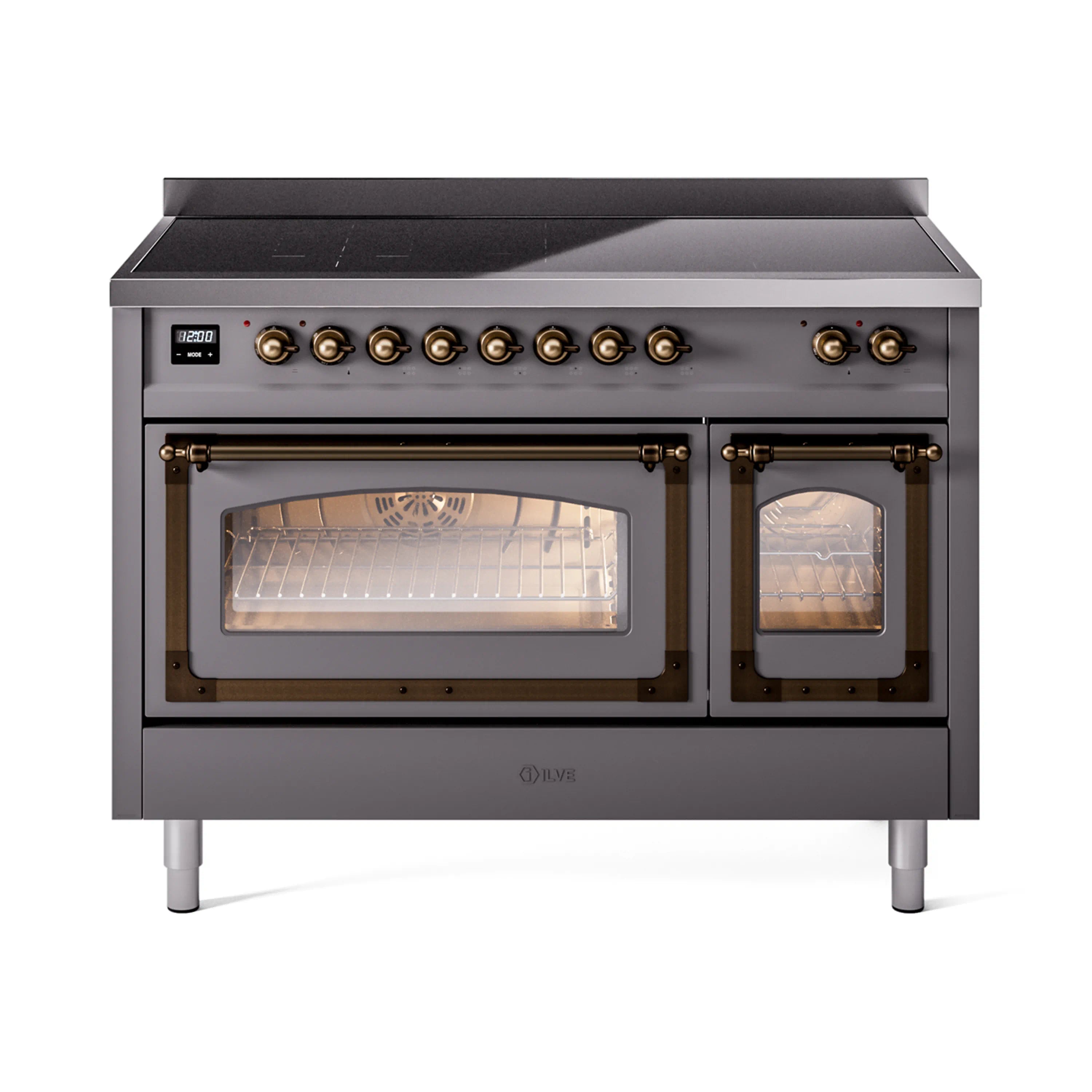 ILVE Nostalgie II Noblesse 48-Inch Induction Range with Triple Glass Door in Matte Graphite with Bronze Trim (UNI486NMPMGB)