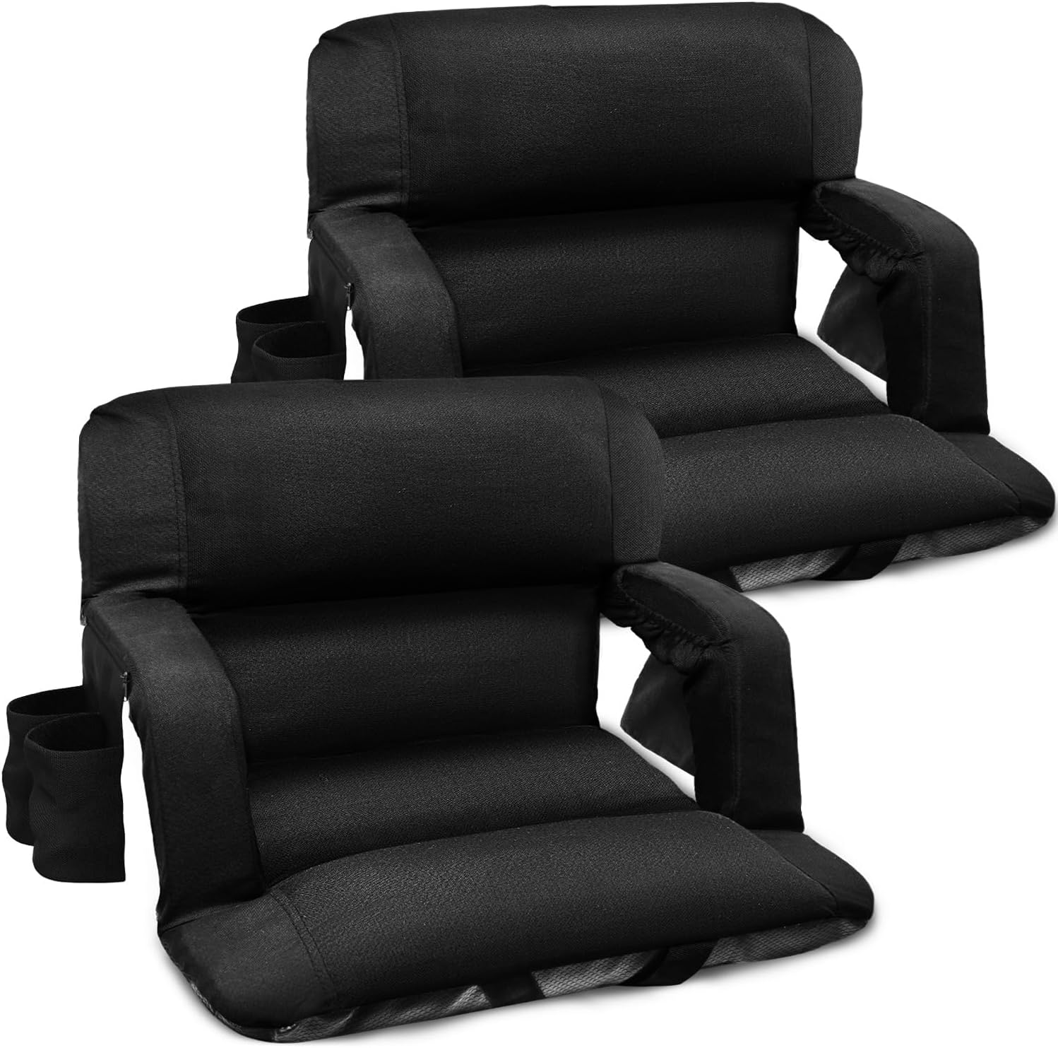 Suteck Wide Stadium Seats with Back Support 2 Pack, Portable Sofa Style Bleacher Chair with Back and Cushion, Armrest, 6 Reclining Positions Backpack Stadium Chair for Sports Events 23-Inch Wide