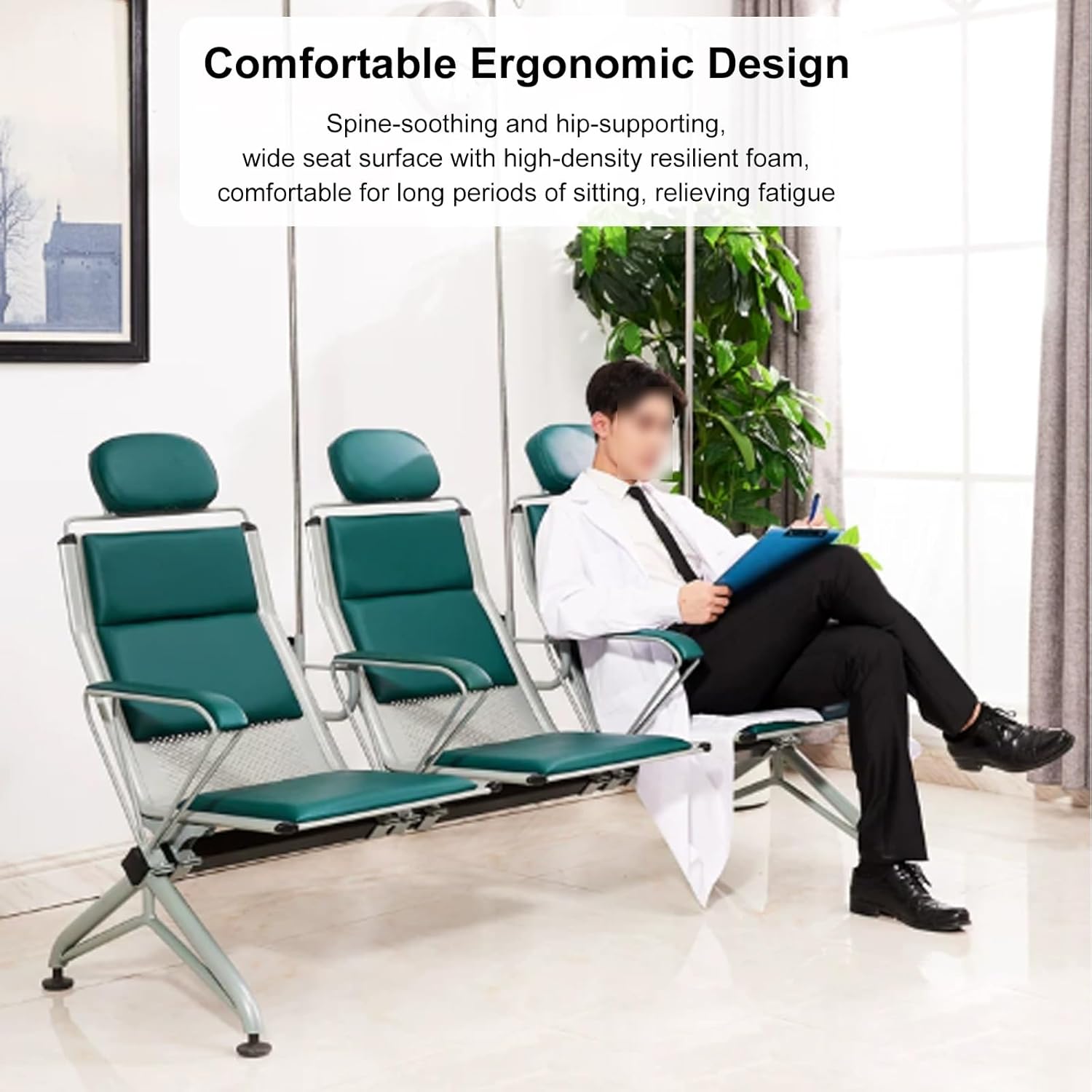 PU Medical Chair with Iv Stand, Hospital Phlebotomy Chair, Cold Rolled Steel Frame for Laboratories, Clinic, Nursing Home, Single Seat Can Support 660 Lbs(Blue)