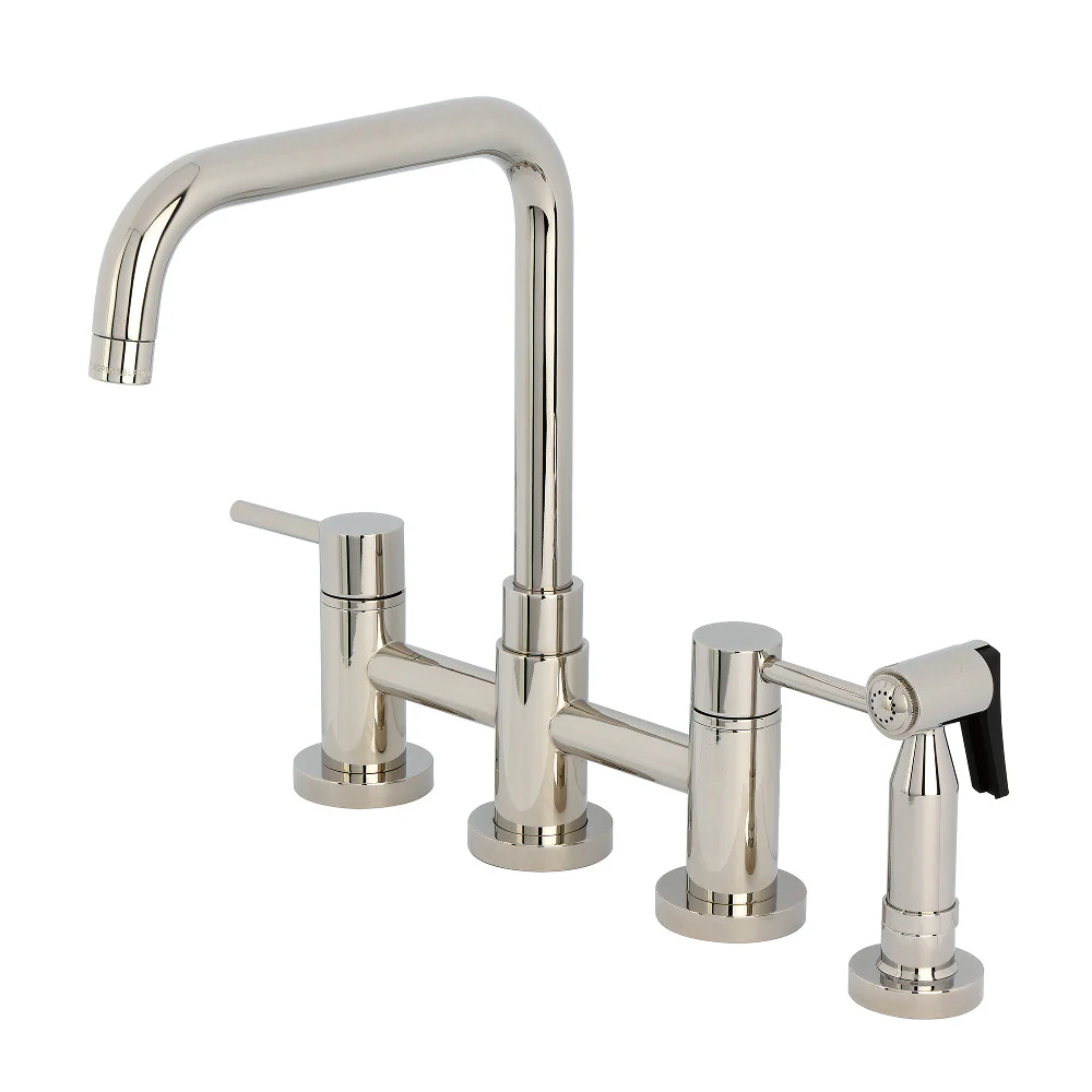 Kingston Brass Concord Bridge Kitchen Faucet with Brass Side Sprayer, Polished Nickel (KS8286DLBS)