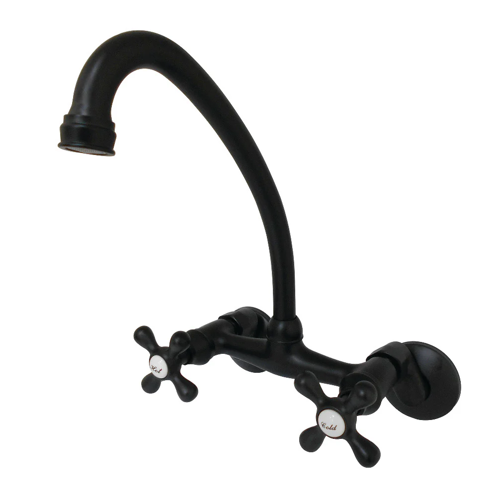 Kingston Brass Kingston Double-Handle Wall-Mount Bridge Kitchen Faucet, Matte Black (KS214MB)