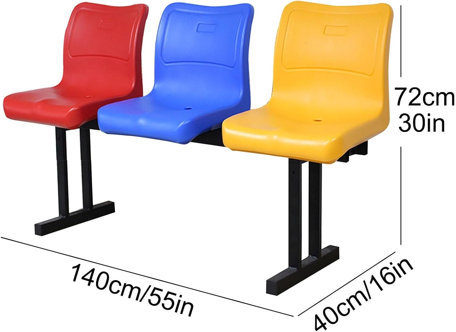 3-Seat Waiting Room Chair Bench, Plastics Reception Bench, Metal Frame, Seat Drain Hole Design, for Airport, Hospital, Bank, Salon, Barbershop,