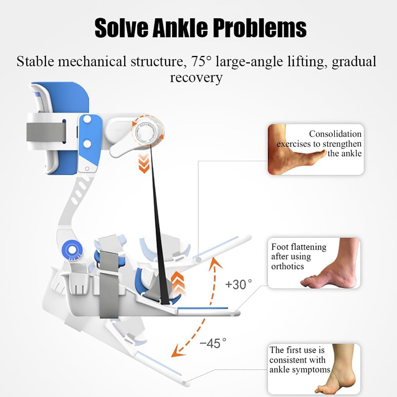 Adjustable Foot Drop Brace, Ankle Rehabilitation Training Device, Full Palm Split Design, 75° Angle Adjustable for Foot Inversion, Foot Valgus, Ankle Stiff(