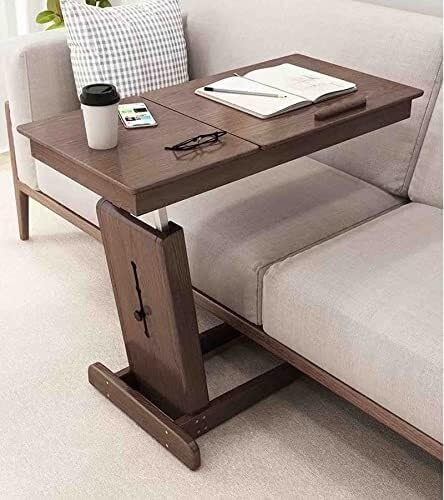 Overbed Table with Wheels, Solid Wood Bedside Table, Foldable Mobile Lift Desk for Laptop, Hospital & Home Use