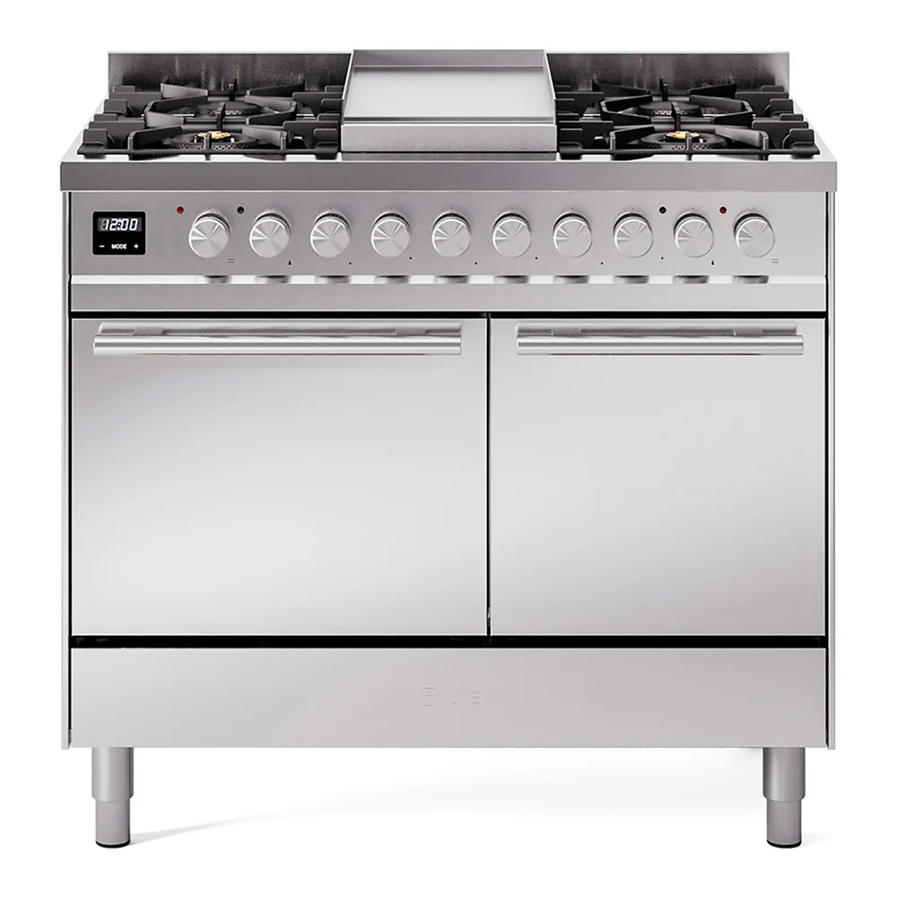 ILVE 40-inch Professional Plus II Dual Fuel Range with Solid Door Oven in Stainless Steel (UPD40FQMPSS)