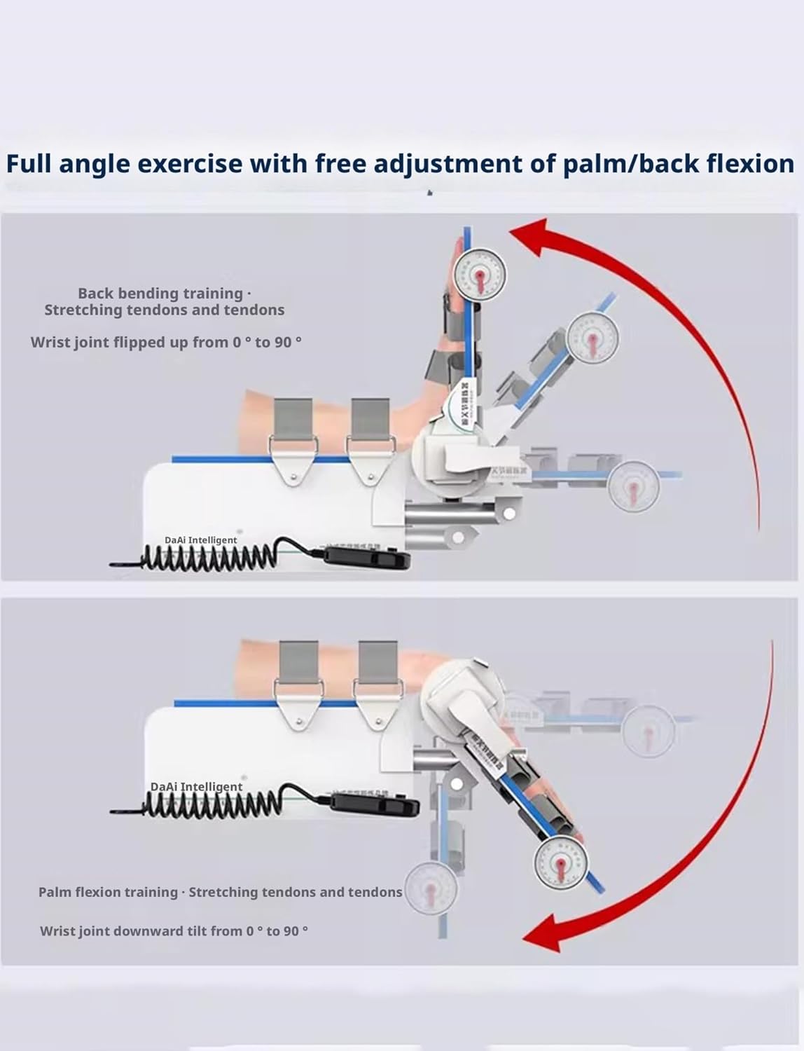 Electric Elbow Joint Rehabilitation Device, Adjustable Post Op Elbow Brace Stabilizer Splint, Full-Angle Exercise, with Remote Control Finger Fixed Rest Hand Splint