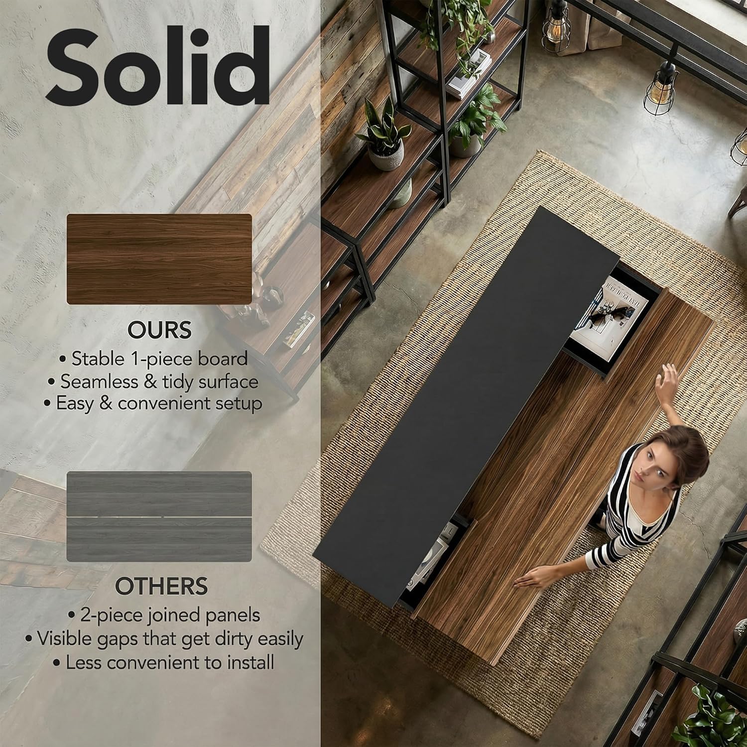 ErGear Electric Standing Desk with 5 Solid Wood Drawers, 48 x 26 Inches Whole Piece Desktop, with Desktop Riser Stand, Compatible with C-Clamp Monitor Arms, Modern Office Desk, Dark Walnut