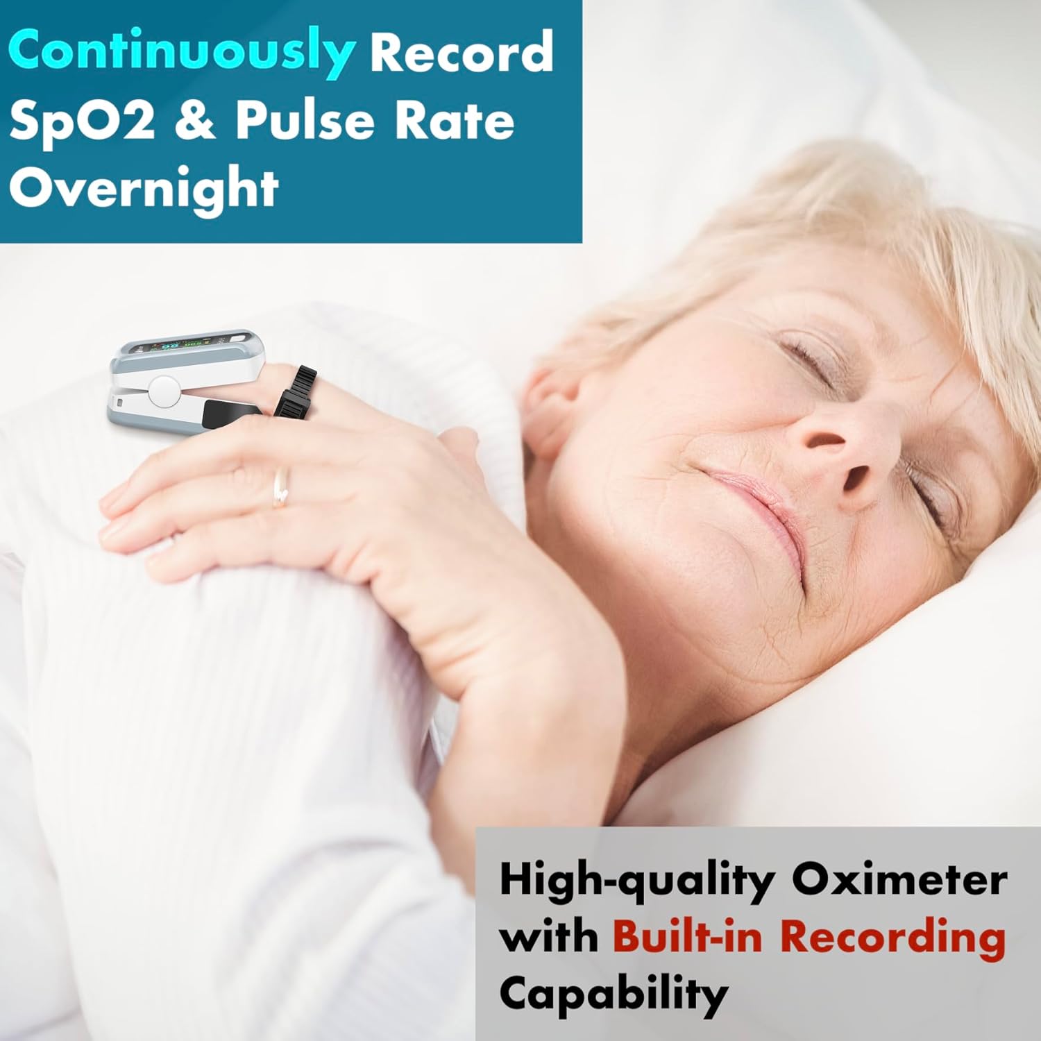 EMAY Sleep Oxygen Monitor with PC Software & App | Bluetooth Pulse Oximeter Rechargeable for Overnight & Continuous SpO2 Tracking with 72 Hours Built-in Memory | Gives Informative Report & Analysis