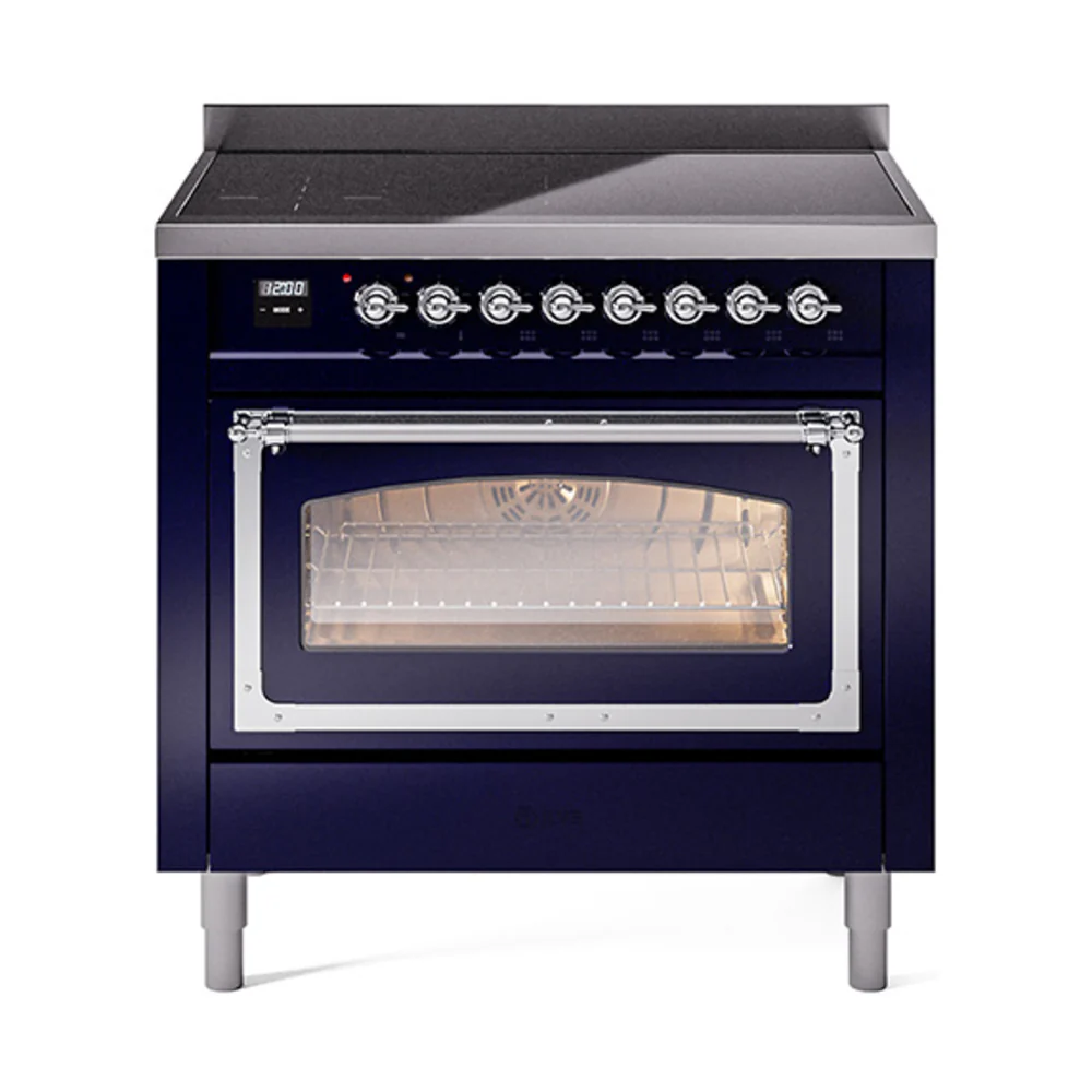 ILVE Nostalgie II Noblesse 36-Inch Induction Range with Triple Glass Door in Midnight Blue with Chrome Trim (UNI366NMPMBC)