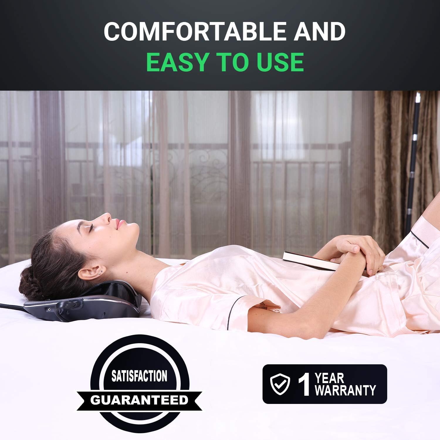 Neck Traction with Heat Therapy by Dynamic Wedge Cervical - Automatic Device, Multi-Function Programs, Adjustable Temperature - Neck Pain Relief, Stretcher