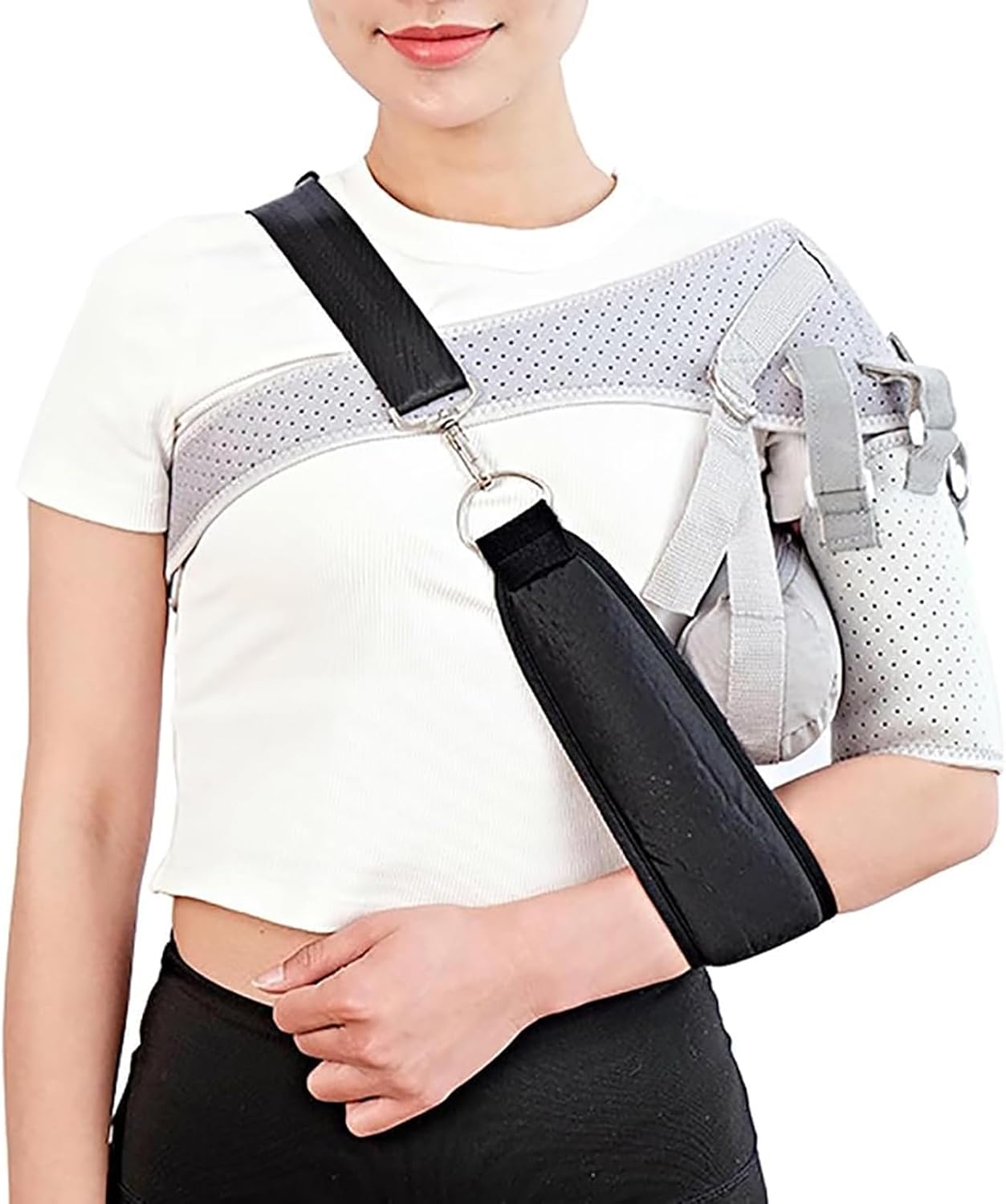 Shoulder Compression Wrap, Shoulder Brace, Shoulder Brace Strap with Removable Airbag, 3 Adjustable Pull Straps and User Friendly Breathable Fabric, for Dislocation, Chro,Grey
