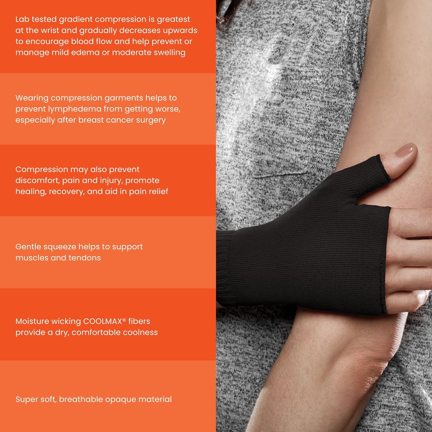 Ease Opaque Lymphedema Gauntlet - 20-30mmHg