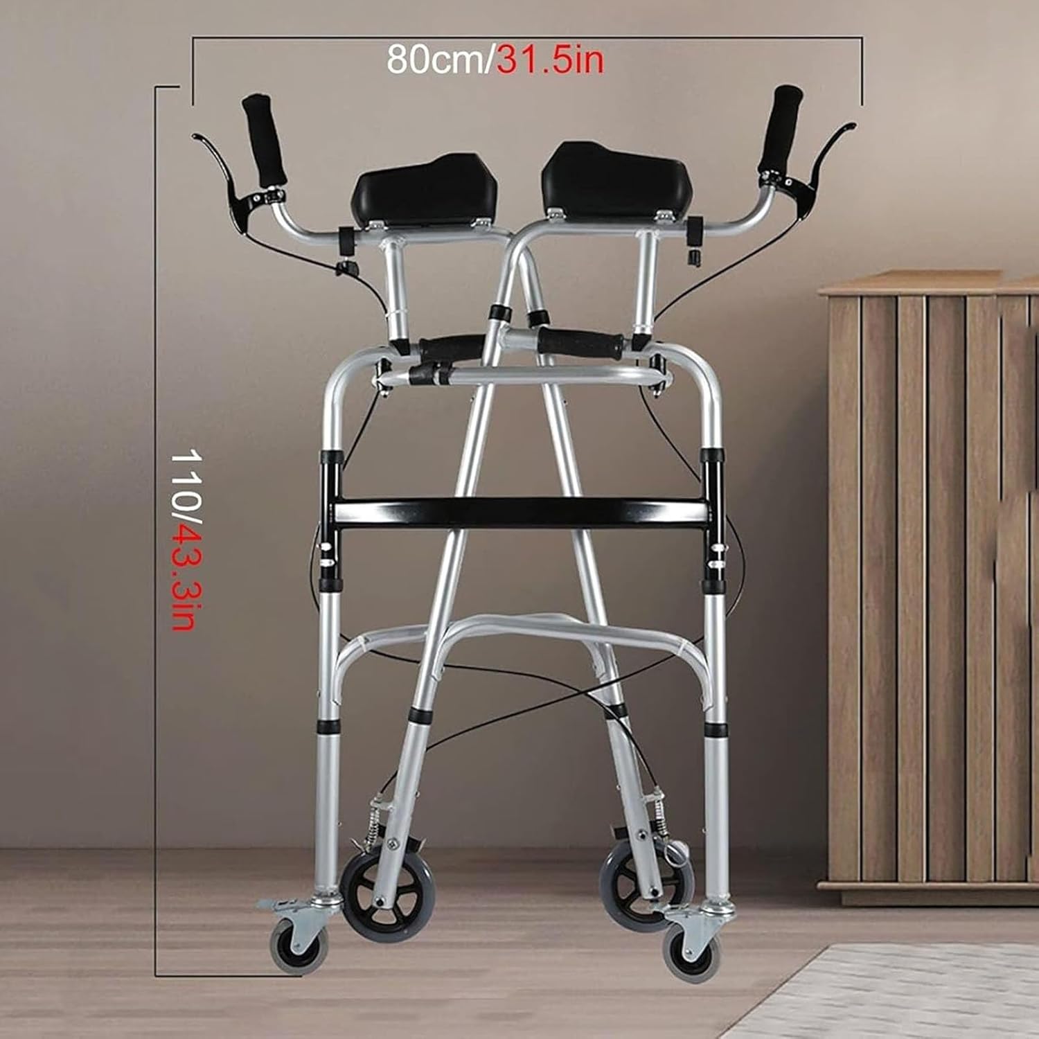 Wheel Walking Frame Upright Posture Rolling Walker 4 Wheel Walker Rollator Adjustable Height Elderly Walking Aid Used with Armrest Support Pad for Seniors Walking