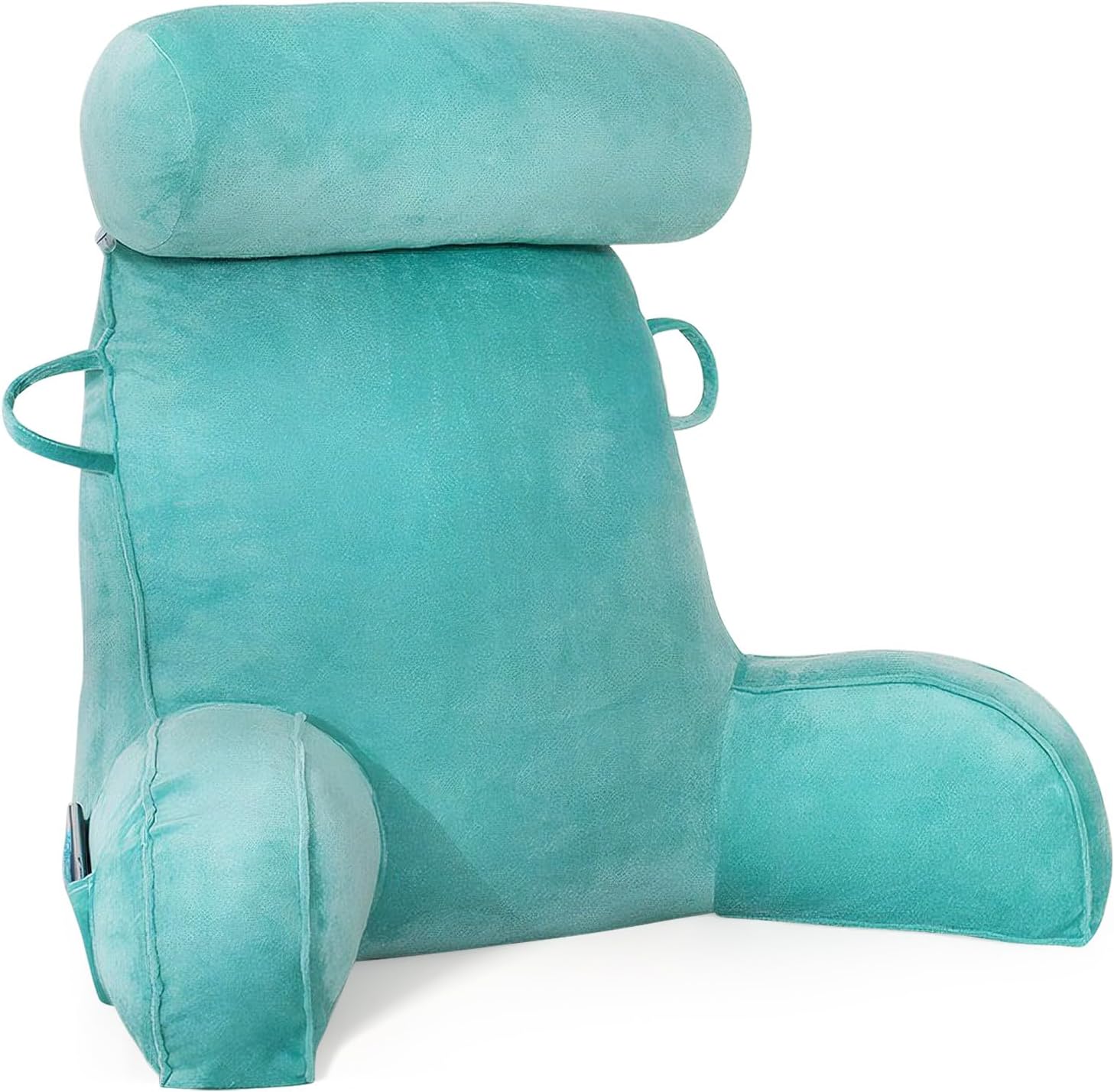 Reading Pillow for Bed Adult, Back Support Pillow with Arms, Back Rest Pillow for Sitting in Bed, Floor Pillow with Pockets and Removable Washable Cover (Lake Blue)