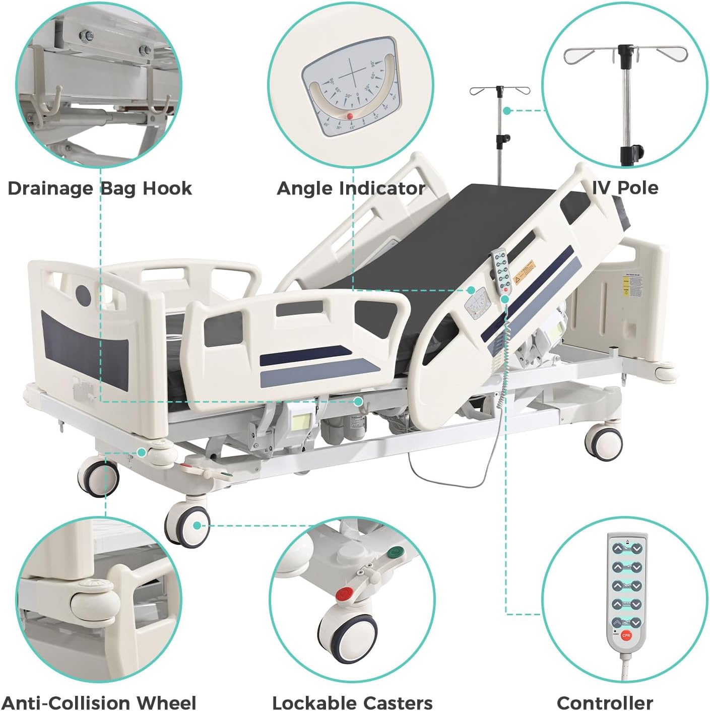 Premium 5 Function Full Electric ICU Hospital Bed with 4.7