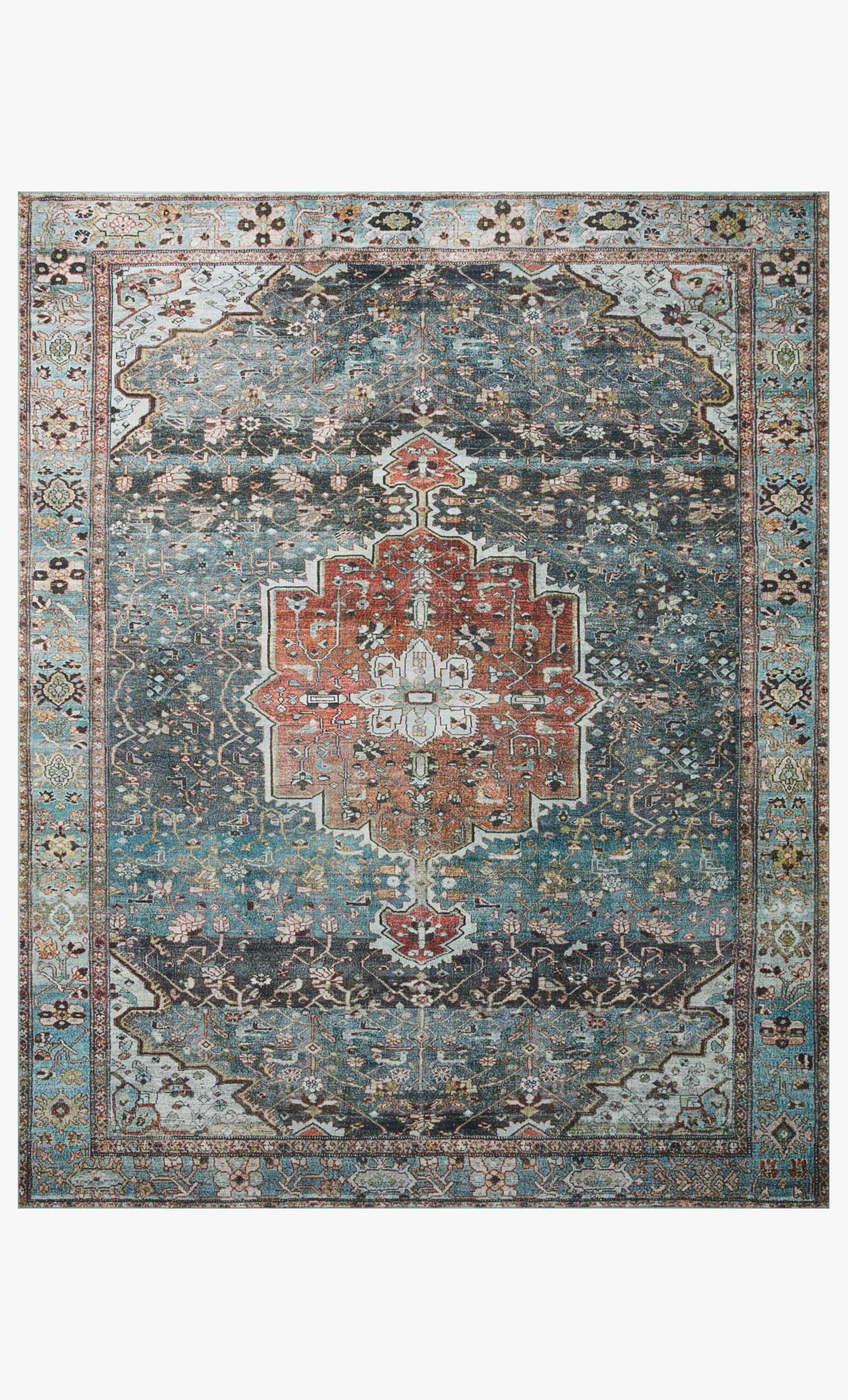 Loloi II Margot Collection - Traditional Power Loomed Rug in Ocean & Brick (MAT-05)