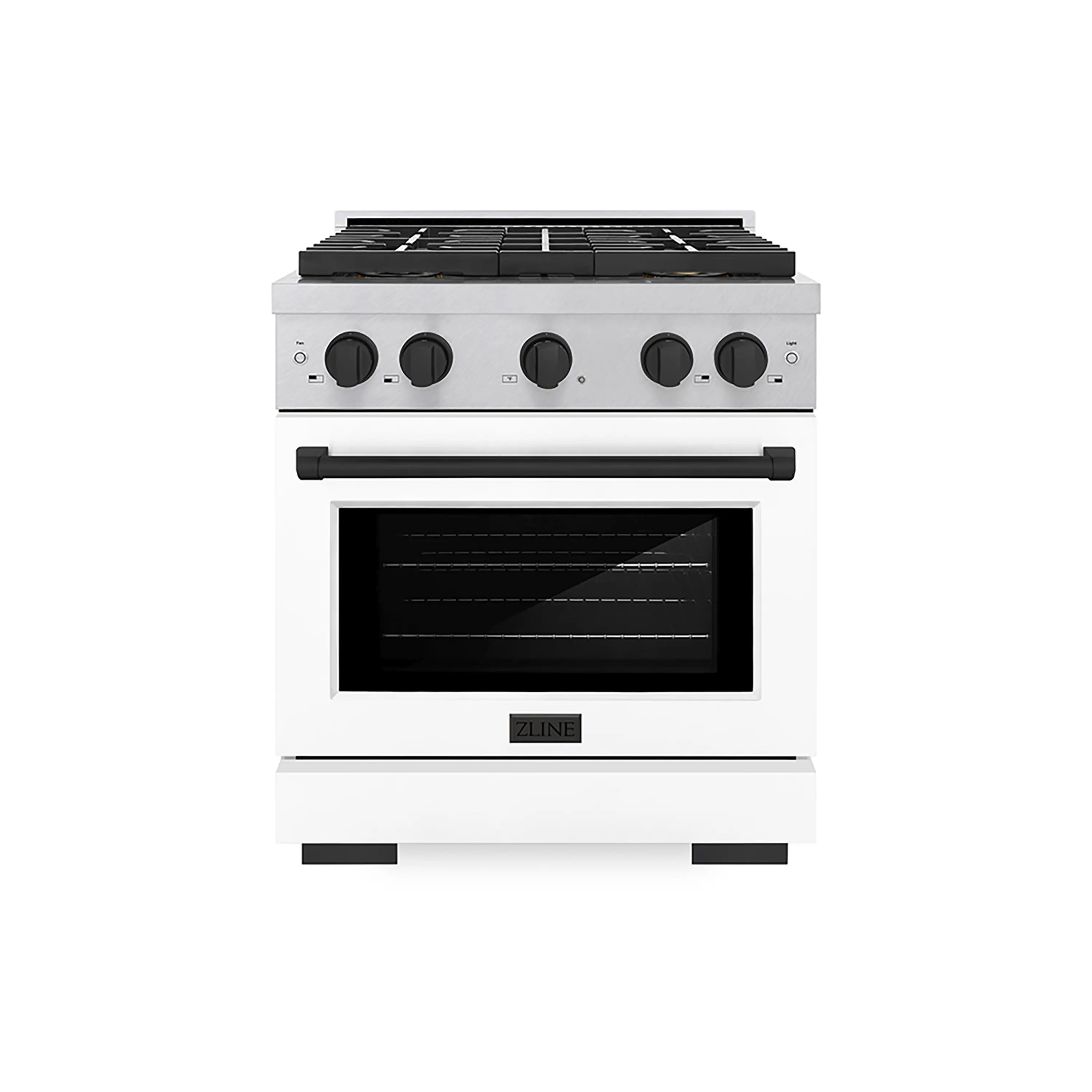 ZLINE Autograph Edition 30-Inch 4.2 cu. ft. Paramount Gas Range with 4 Burner DuoPro鈩?Cooktop and Convection Gas Oven in Satin Stainless Steel with White Matte Door and Matte Black Accents (PSGRSZ-WM-30-MB)