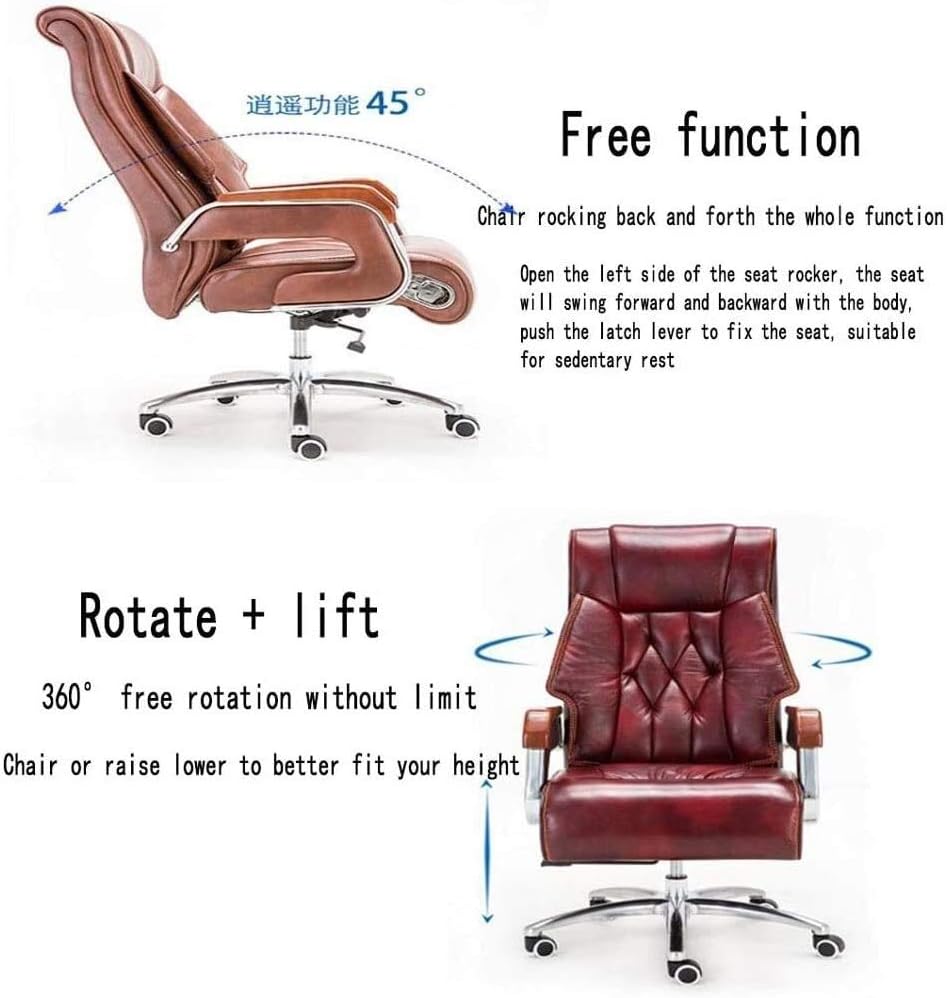 Executive Swivel Adjustable Swivel Office Desk Chair with Armrests Lumbar Support Desk Ergonomic Chair Chair Boss Chair Reclining Computer Chair Home Leather Study Swivel Chair (Black)