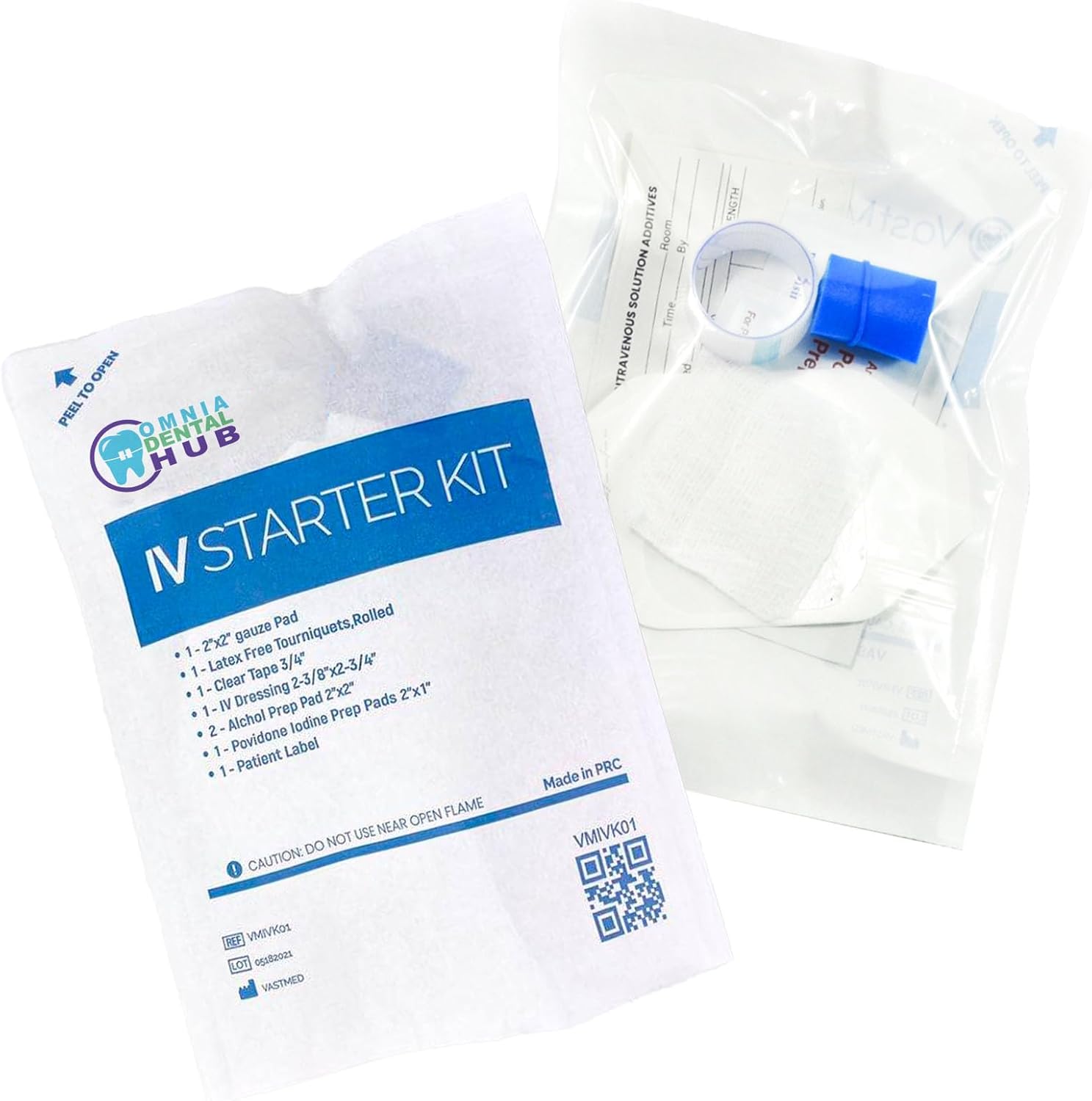 Omnia IV Starter Kit with Gauze/Chlorascrub Swab LF | 100 Pcs Latex-Free Tourniquets | Posi-Guard Catheter Securement Device & Transparent Window Dressing