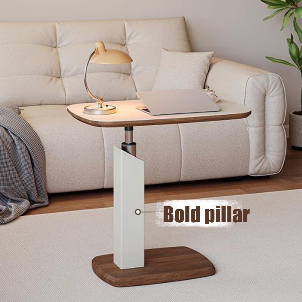 C Table Couch Side Table Mobile Coffee Table 360° Rotating Desktop Tray Sofa Bedside Table Leather Tabletop, Living Room Small Spaces Use