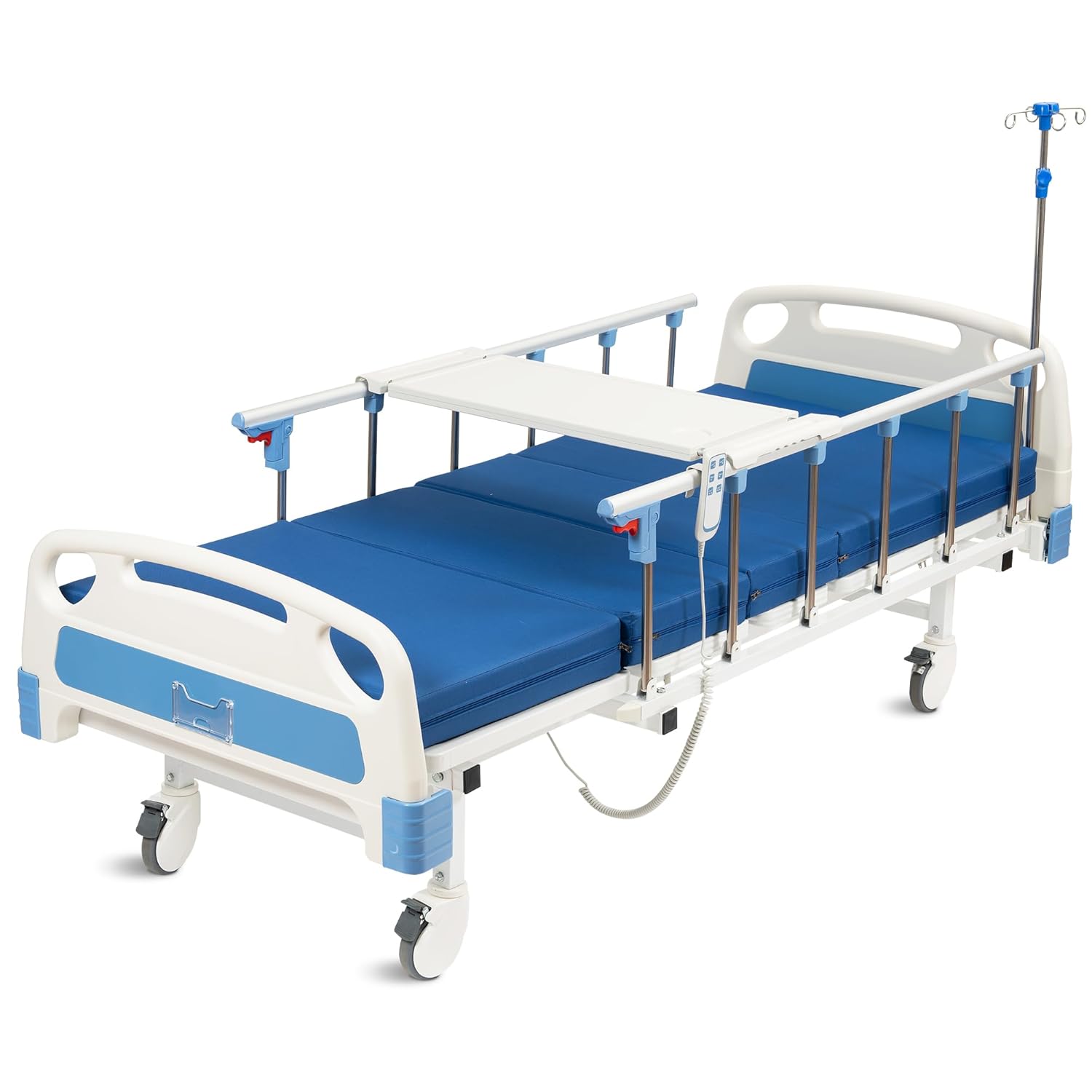 ELENKER Full Electric Hospital Bed for Home Use, ICU Medical Bed, Premium 2 Function Hospital ICU Bed with Remote Control, Quiet Wheels, IV Pole, Mattress, 5-Inch Lockable Casters