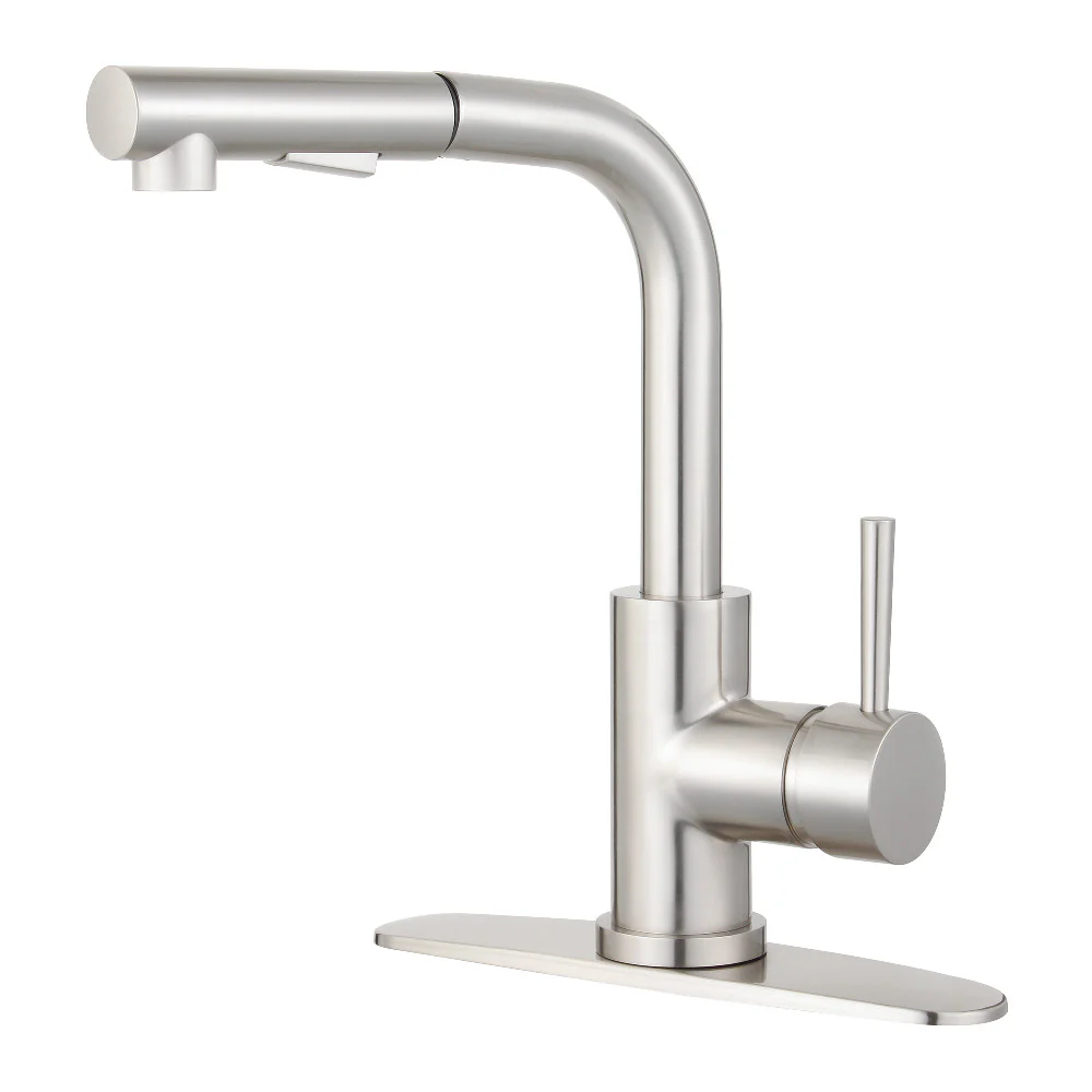 Kingston Brass Gourmetier Concord Single-Handle Pull-Out Kitchen Faucet with Pull-Out Sprayer, Brushed Nickel (LS2718DL)