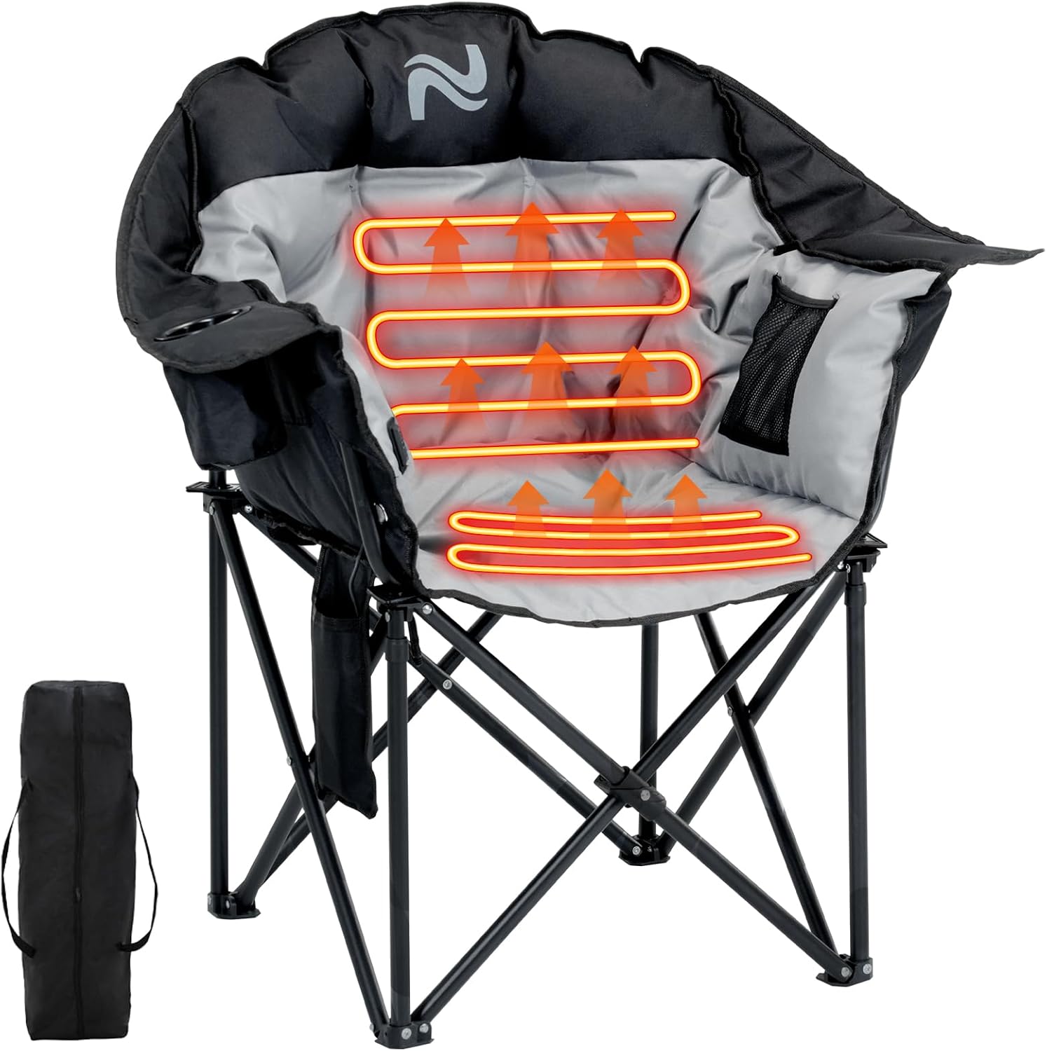 ABORON Oversized Heated Armrest Camping Chair, Portable Heated Folding Recliner Chair with 3 Heat Settings, Fully Padded Heavy Duty Chair Supports Up to 400 lbs, Perfect for Outdoor Adventures