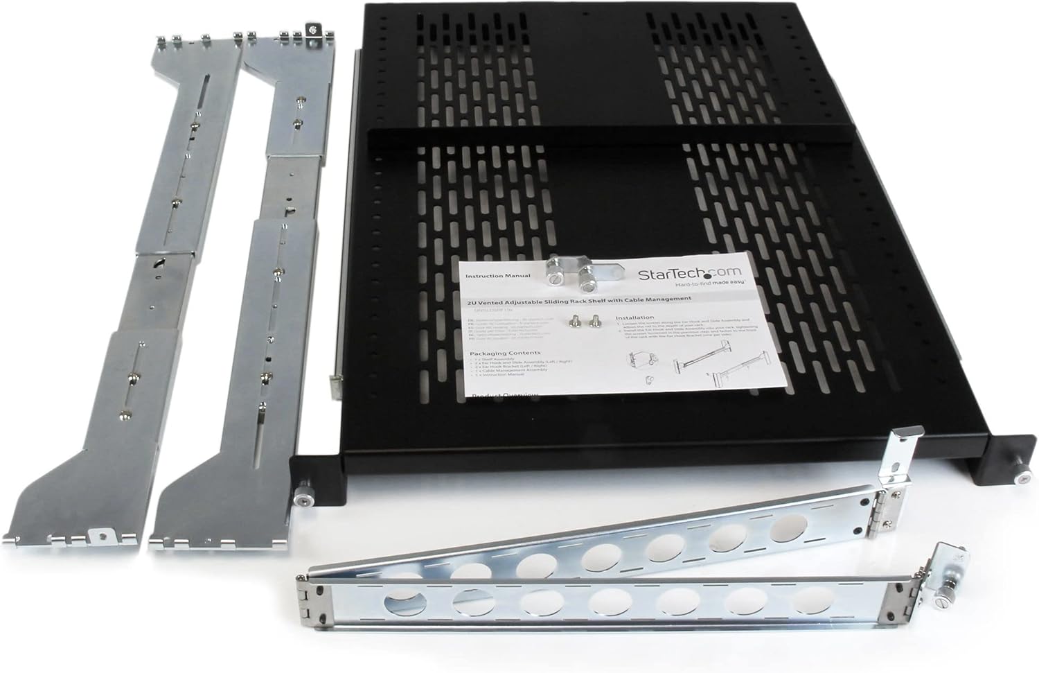 StarTech.com 2U Vented Sliding Server Rack Shelf w/ Cable Management Arm - 27.7 to 31.6in Adjustable Mounting Depth - 50lb - 19” Server Tray Shelf for Equipment Rack - 24in Deep , TAA (UNISLDSHF192)