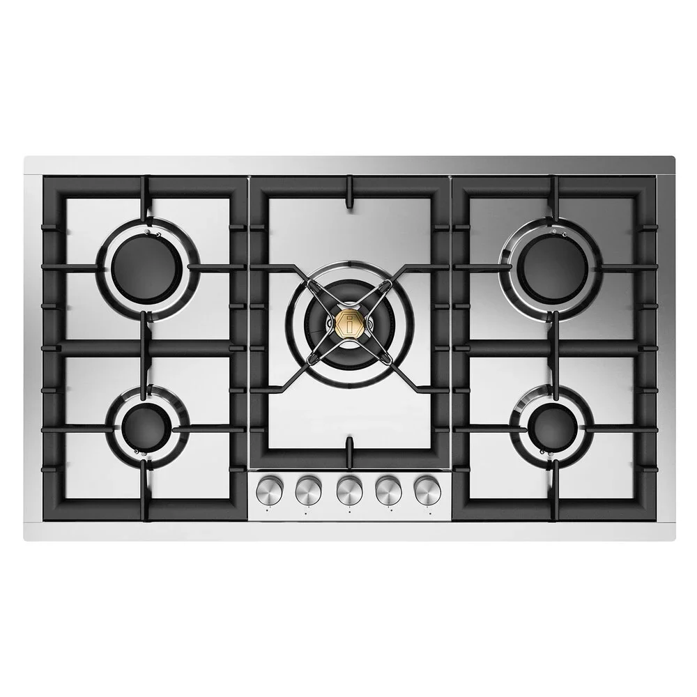 ILVE Professional Plus II 36-Inch Built-In Gas Cooktop with Total Black Brass Burners in Stainless Steel, 5 Sealed Burners (UHCPT95SS)