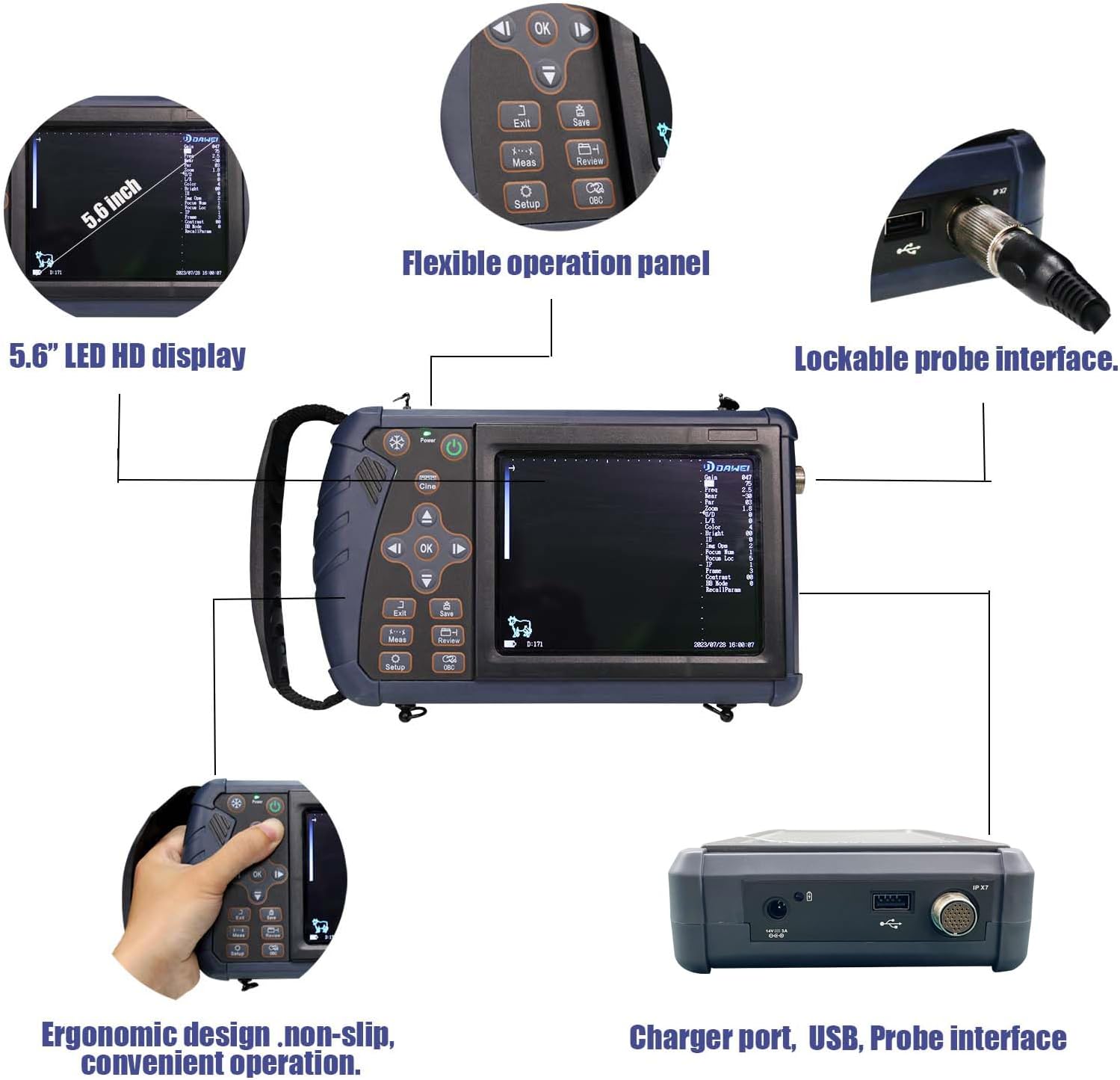 DAWEI S1 Veterinary Portable Ultrasound Scanner for Dog with 6.5Mhz Micro Convex Probe for Dog Cat Rabbits Small Animals use