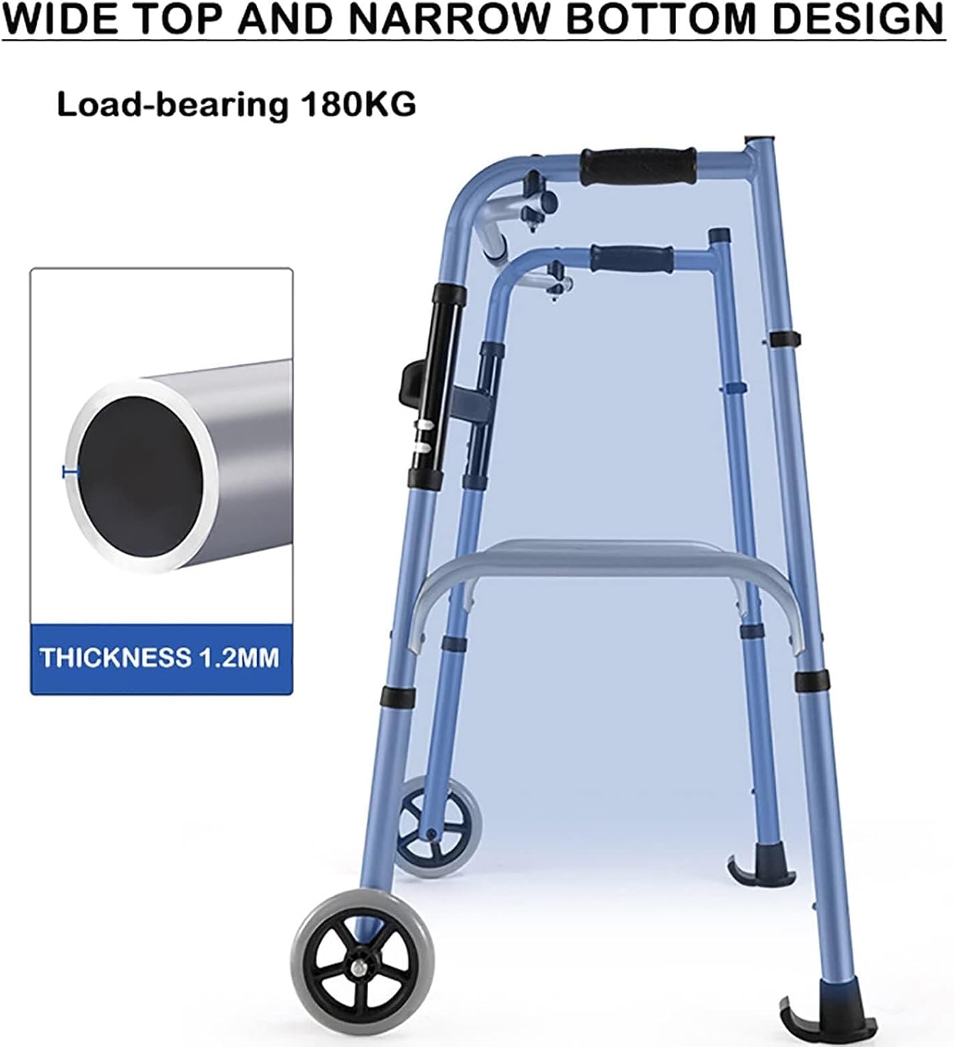 Elderly Walker Upright Posture Rolling Walker Adjustable Height and Width One-Button Folding with Armrest Support Pad Suitable for People with Reduced Mobility, The Elderly (Color : A)