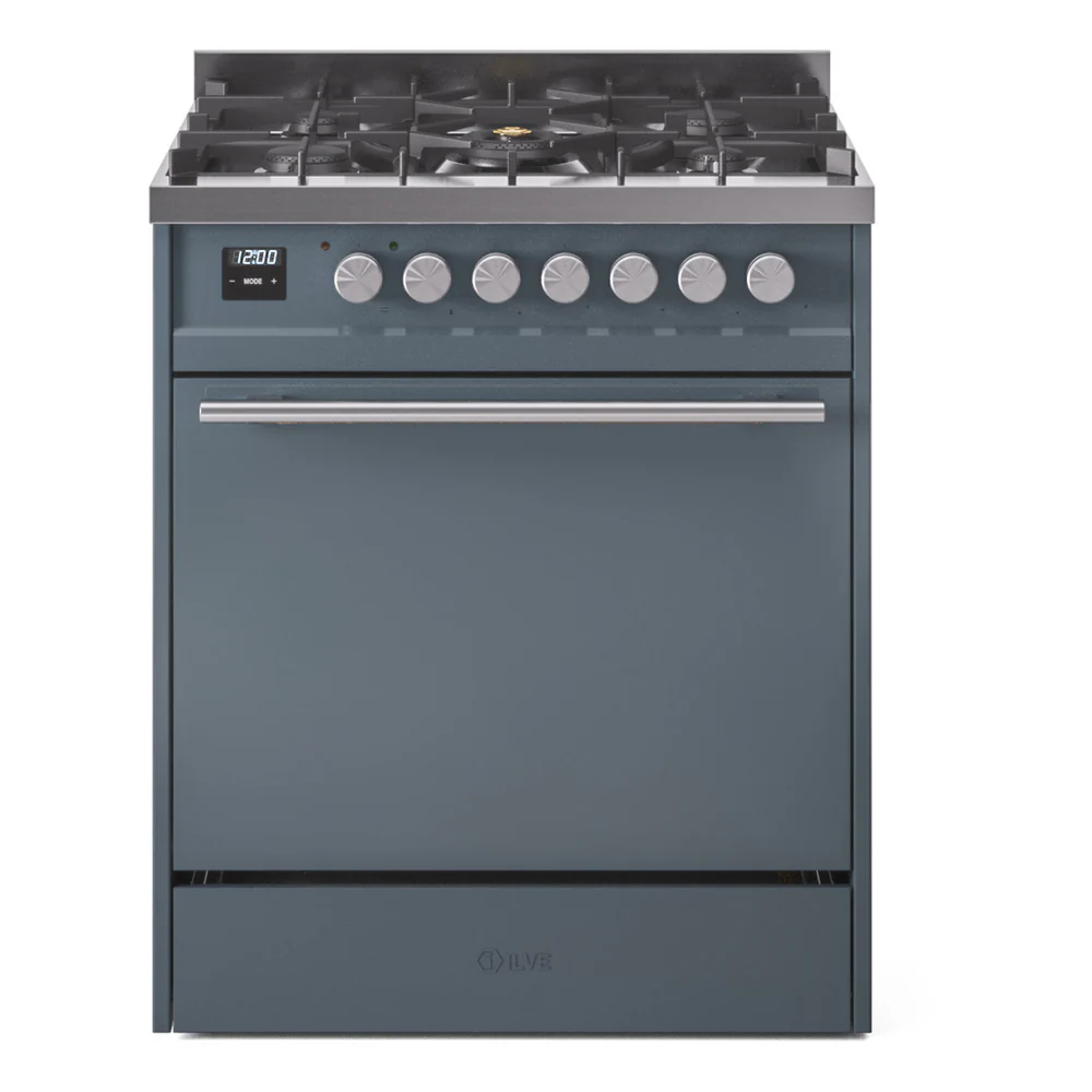 ILVE Professional Plus II 30-Inch Dual Fuel Range with Solid Door in Blue Grey (UP30QMPBG)