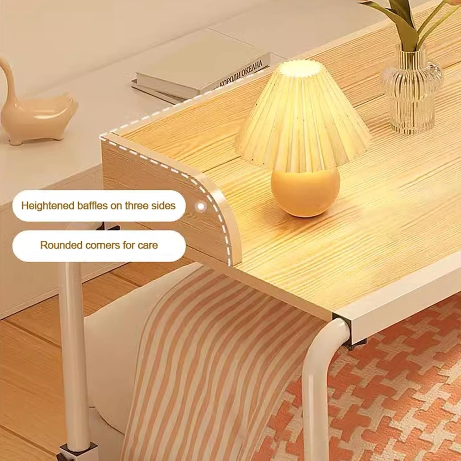 Overbed Overbed Desk Height Adjustable,Rolling Medical Table Portable Desk with Castor Wheels Overbed Table Mobile Computer Desk with Desktop Baffle Food Tray Desk