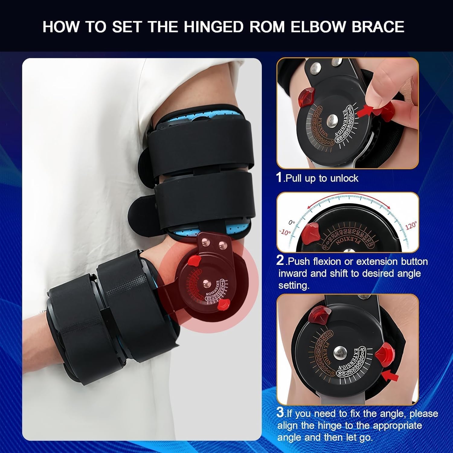 Hinged ROM Elbow Brace,Adjustable Post Elbow Brace Stabilizer Splint Arm Injury Recovery Support After Surgery,Ligament and Tendon Repairs,Surgical Repair of a Fracture and Biceps Repair(Ambidextrous)