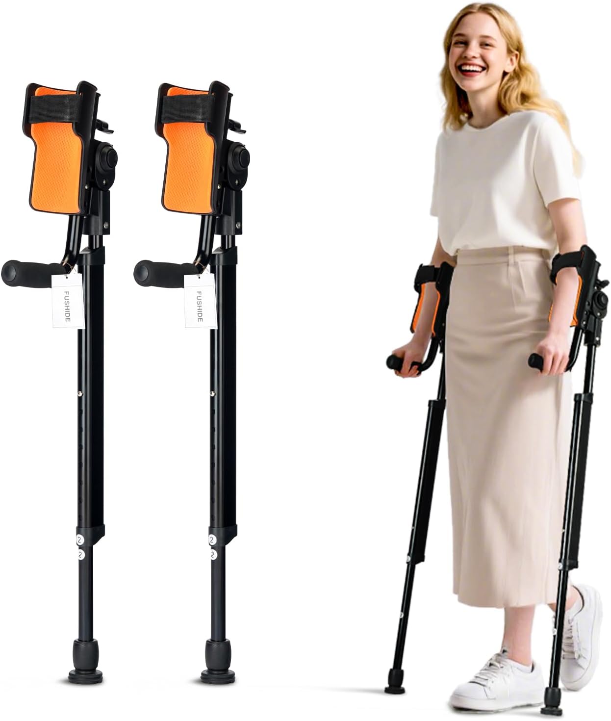 Adjustable Forearm Crutches for Adults – 10-Level Height Ergonomic Arm Crutches, Adjustable Hook & Loop Strap, Foldable Crutches for Leg&Surgery Recovery, Sports Injuries or Daily Use (1 Pair)