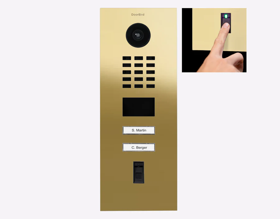DoorBird D2102FV Fingerprint 50 IP Video Door Station, 2 Call Button in Brass