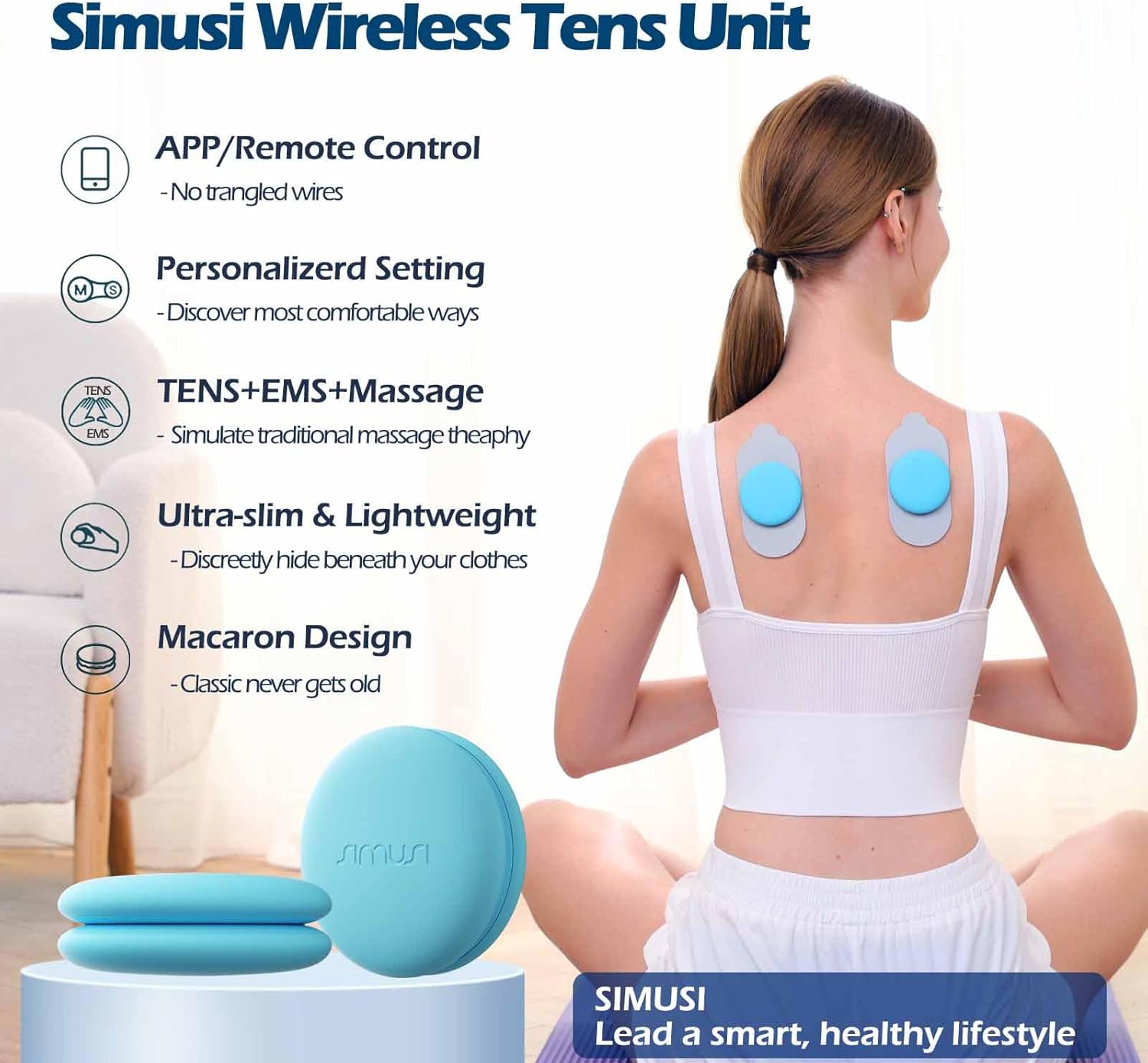 Wireless Tens Unit Muscle Stimulator with APP and Remote Control - 18 Modes Electronic Pulse Stimulator Massager for Neck, Shoulder, Leg, Sciatica and Back Pain Relief