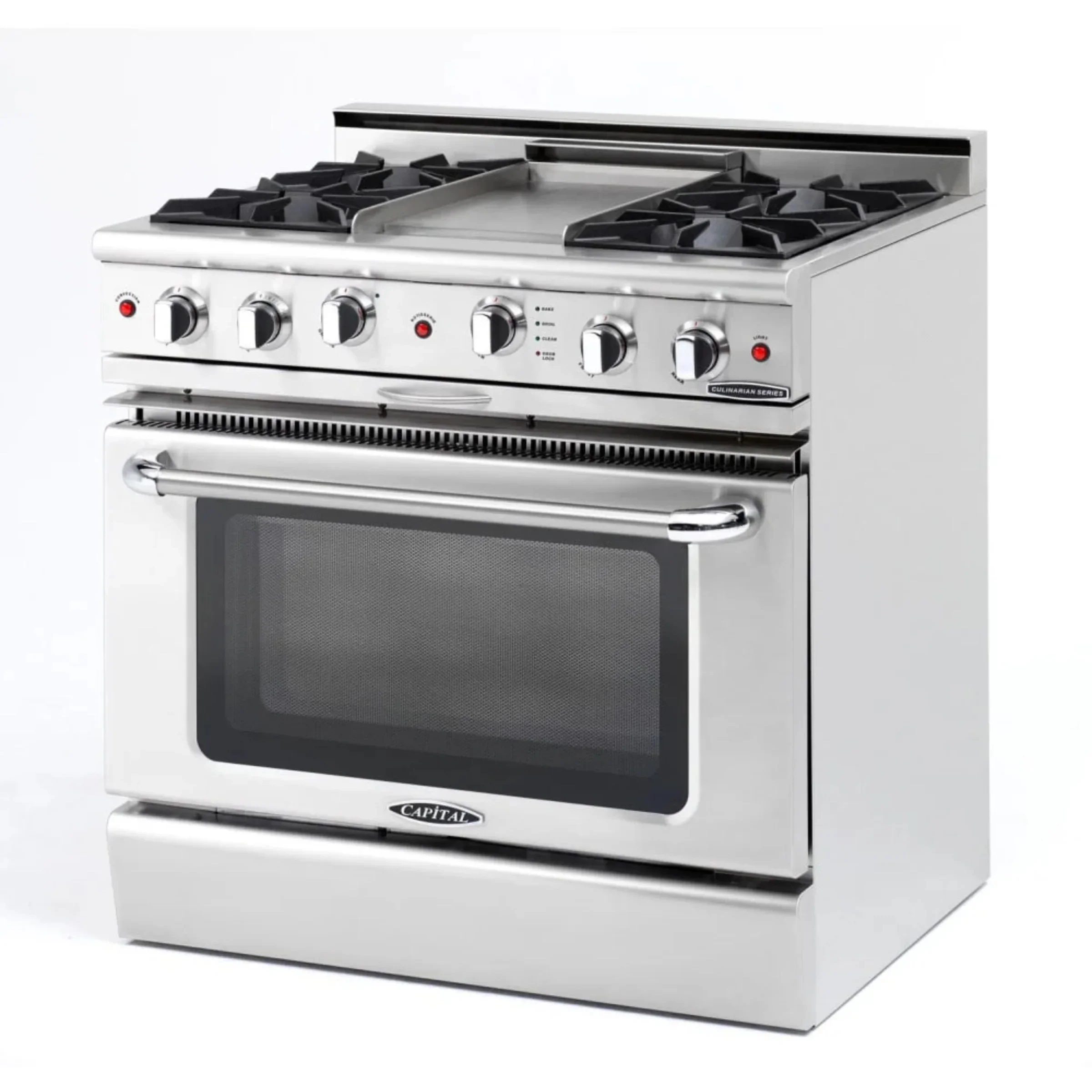Capital 36-Inch Grand Chef Gas Range in Stainless Steel with 4 Open Burners & Griddle (CGSR362G2)