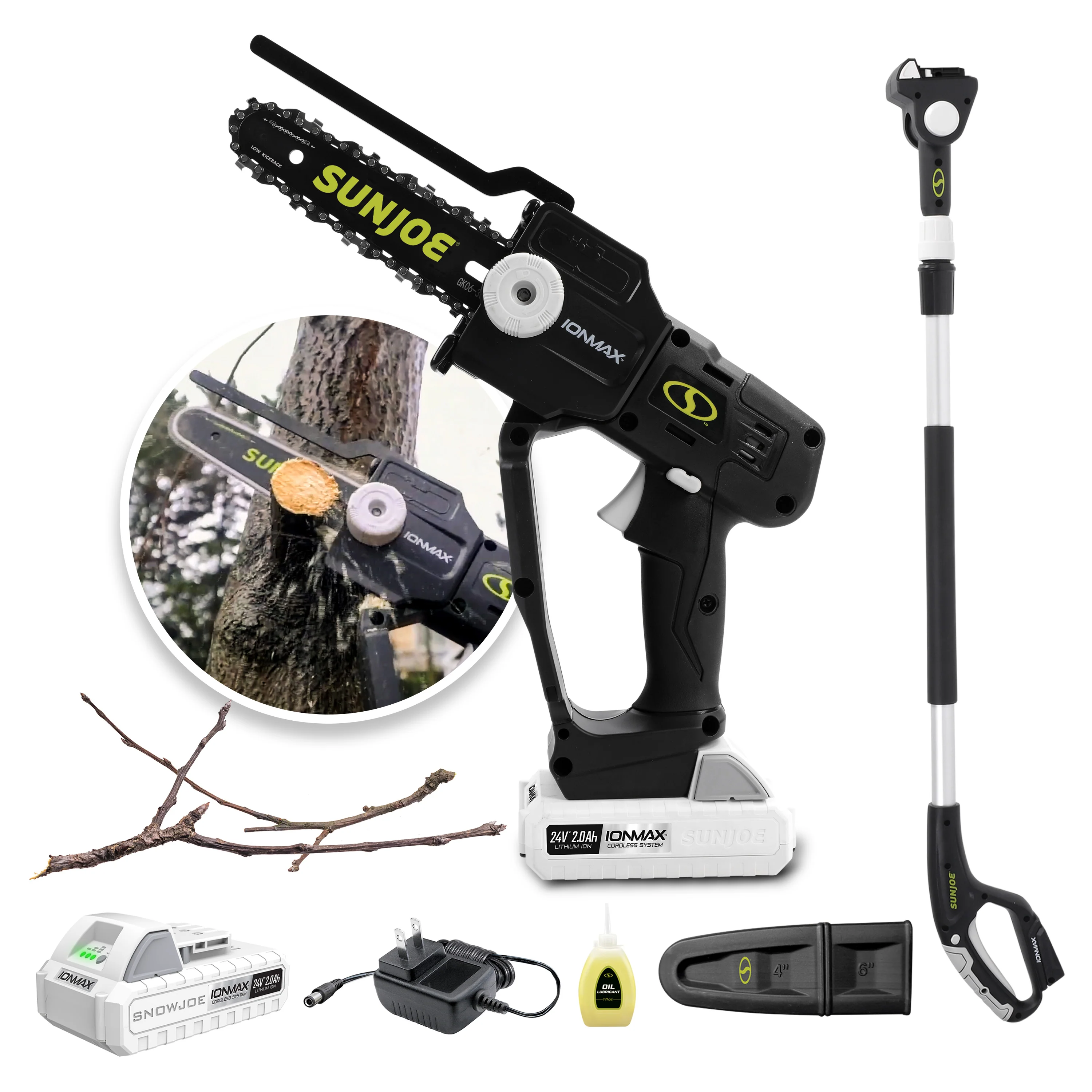 Sun Joe 24V-HCSWP-6-LTE 24-Volt* IONMAX Cordless Telescoping Pole Pruning Saw Kit | 6-Inch | W/ 2.0-Ah Battery + Charger