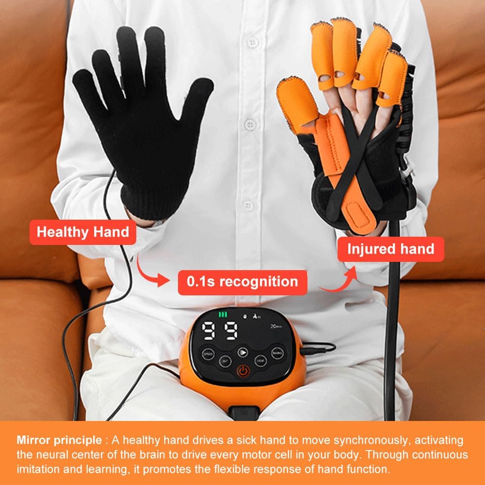 KEULEN Finger Hand Function Rehabilitation Gloves, Hand Stroke Recovery Equipment, 3 Temperature and 9 Levels of Strength Adjustable, for Stroke, Hemiplegia, and Poor Finger Mobility Patients