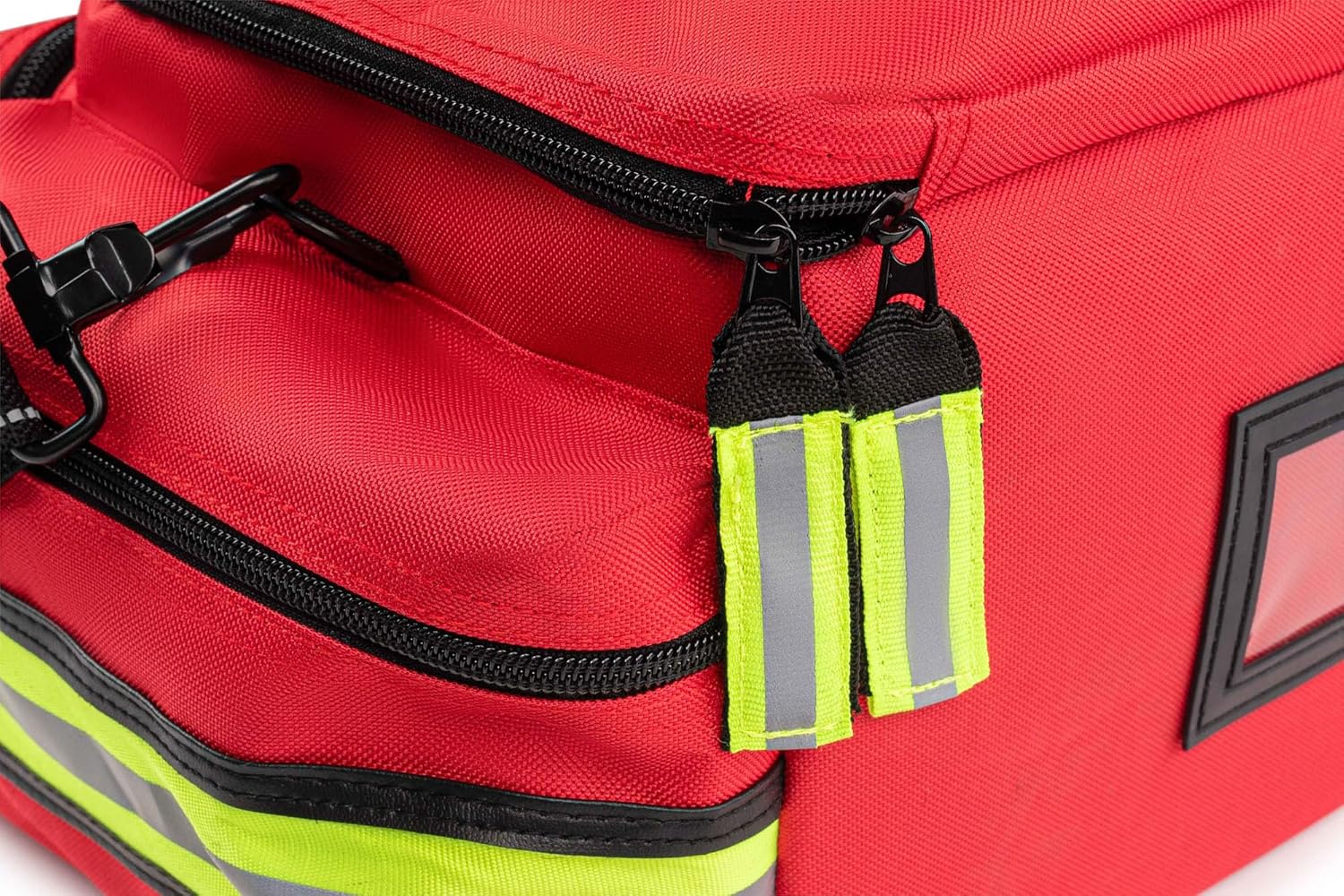 Scherber First Responder Fully-Stocked Professional Essentials EMT/EMS Trauma Kit | HSA/FSA Approved | Reflective Bag w/8 Zippered Pockets & Compartments & 200+ First Aid Supplies - Red