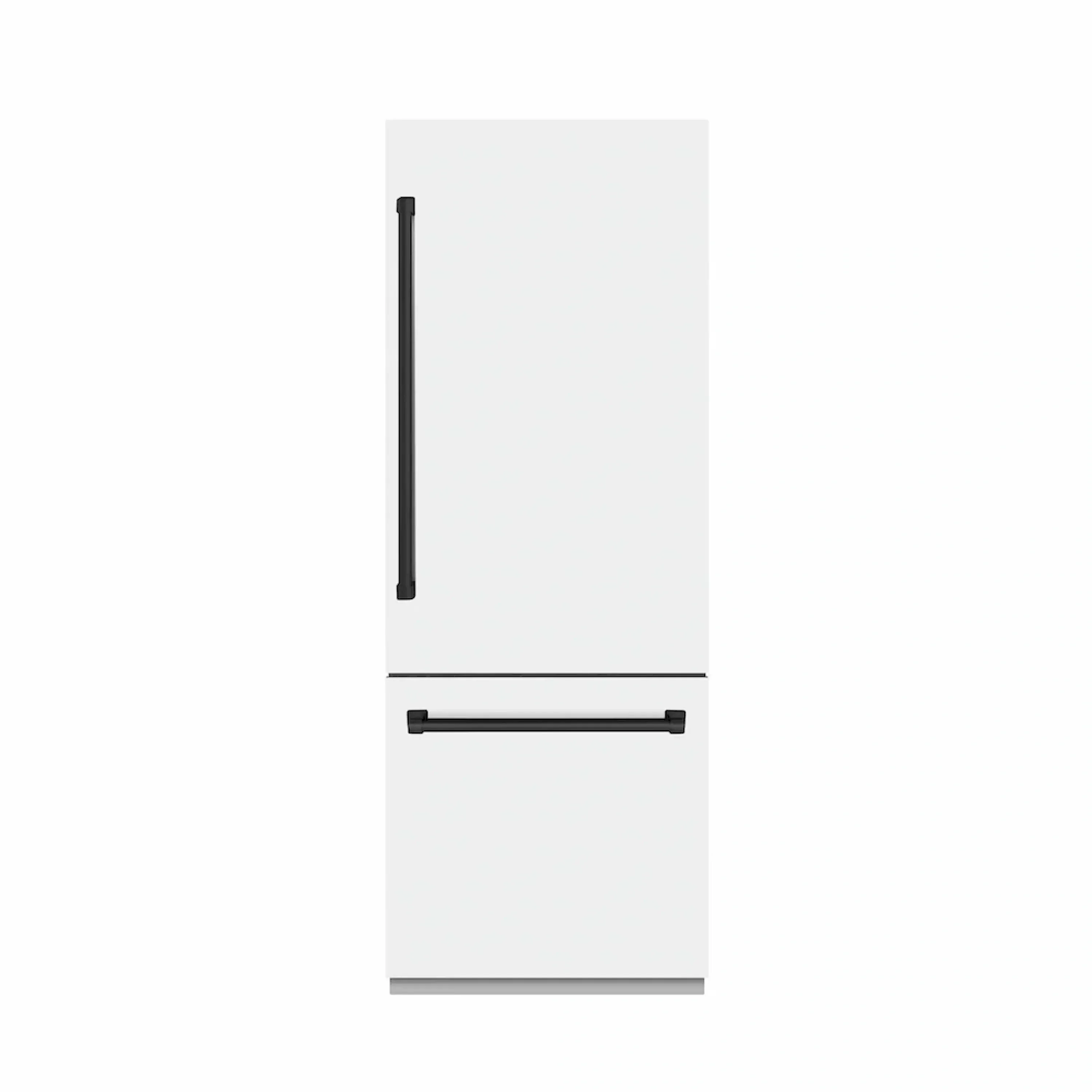 ZLINE Autograph Edition 30-Inch 16.1 cu. ft. Built-In Bottom Freezer Refrigerator with Water Dispenser and Ice Maker in White Matte with Graphite Gray Interior and Matte Black Accents (GRBIVZ-WM-30-MB)
