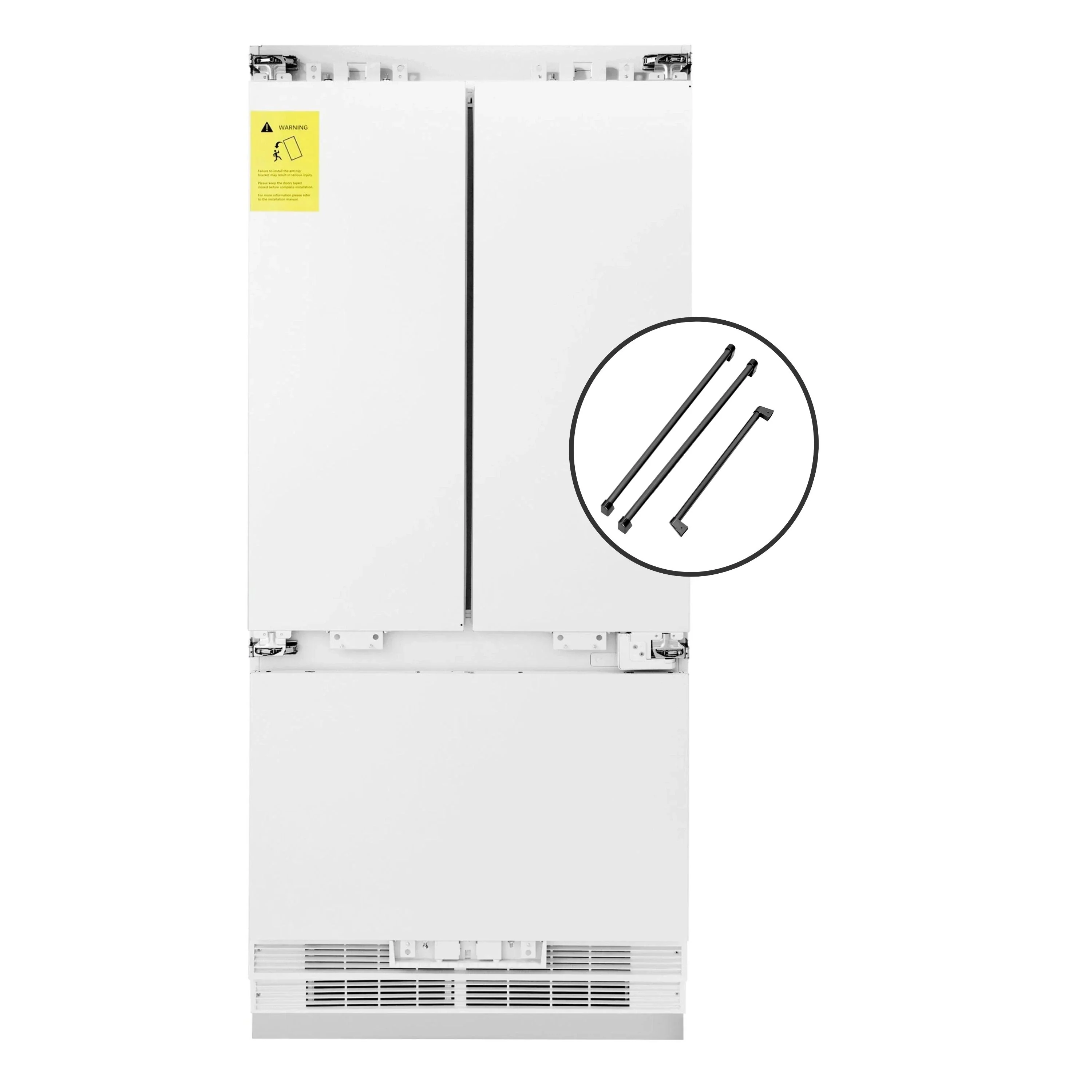 ZLINE 36-Inch Panel Ready 19.6 cu. Ft. Built-In 3-Door French Door Refrigerator with Internal Water and Ice Dispenser with Black Stainless Steel Handles  (RBIV-36-BS)
