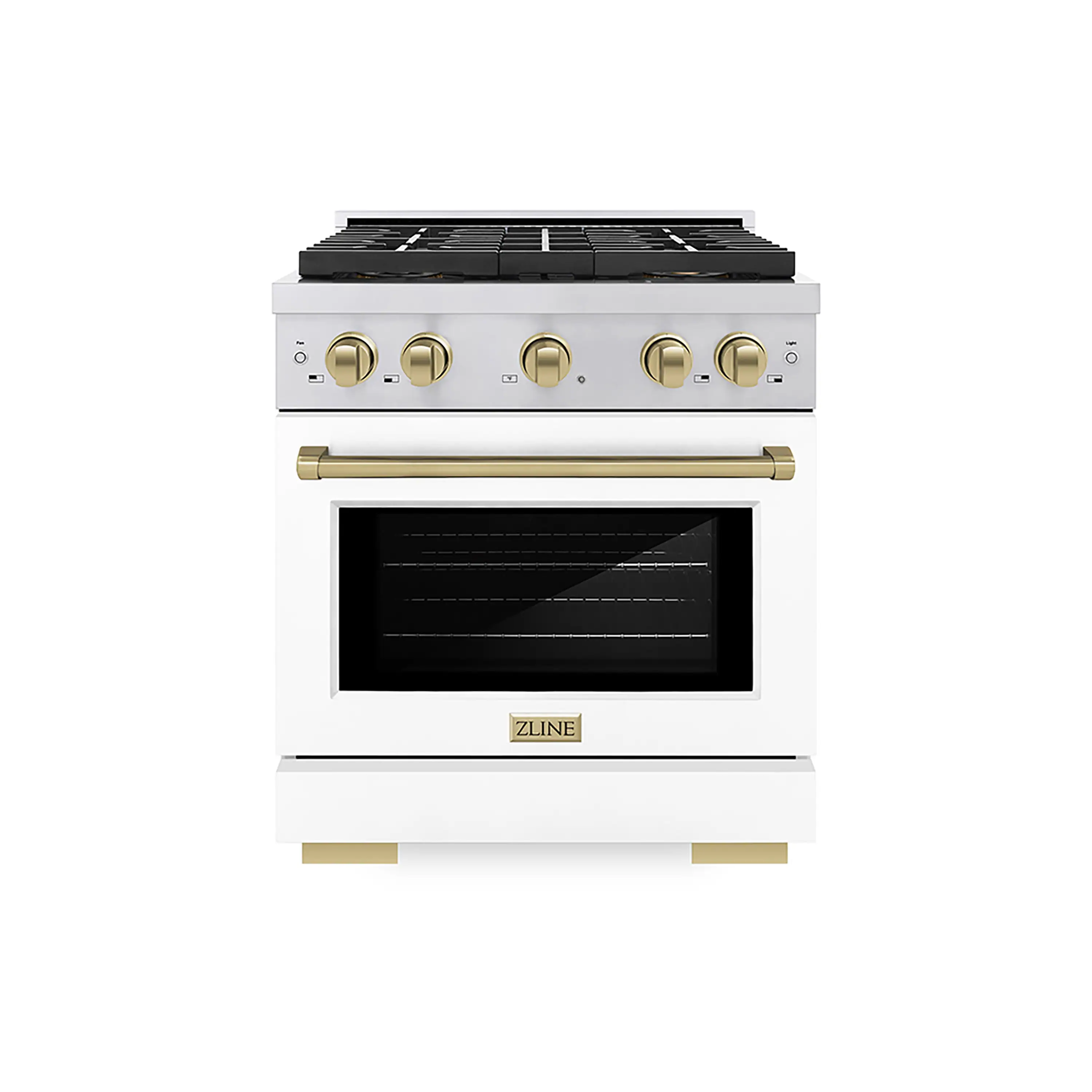 ZLINE Autograph Edition 30-Inch 4.2 cu. ft. Paramount Dual Fuel Range with 4 Burner DuoPro鈩?Cooktop and Electric Convection Oven in Stainless Steel with White Matte Door and Champagne Bronze Accents (PSDRZ-WM-30-CB)